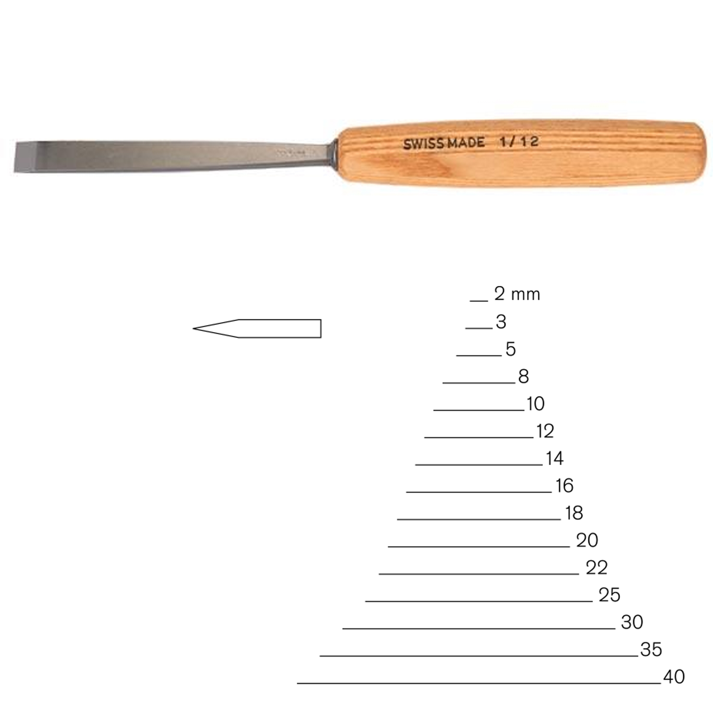 #1 Sweep Double Bevel Straight Chisel 25 Mm, Full Size