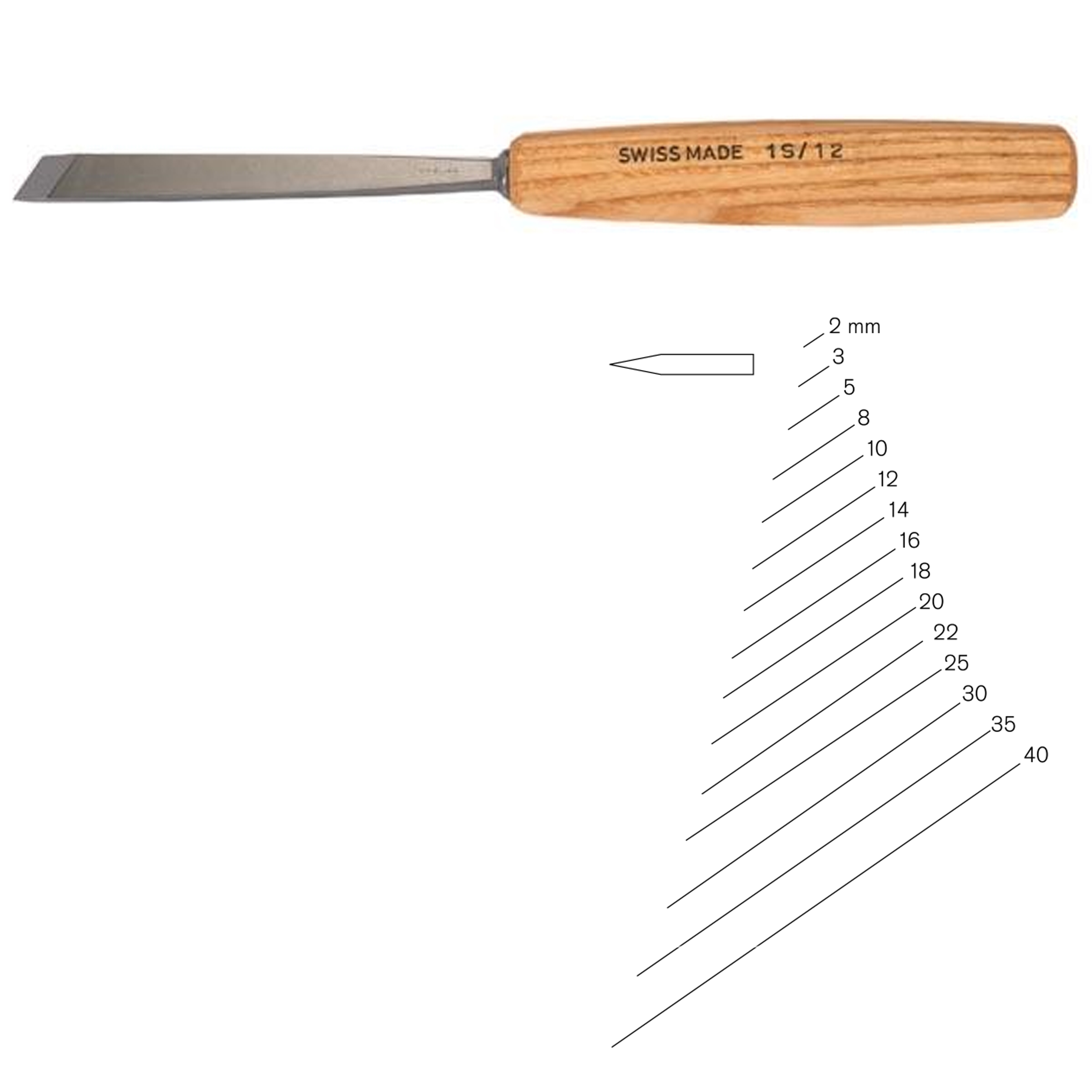 #1 Sweep Double Bevel Skew Chisel 3 Mm, Full Size