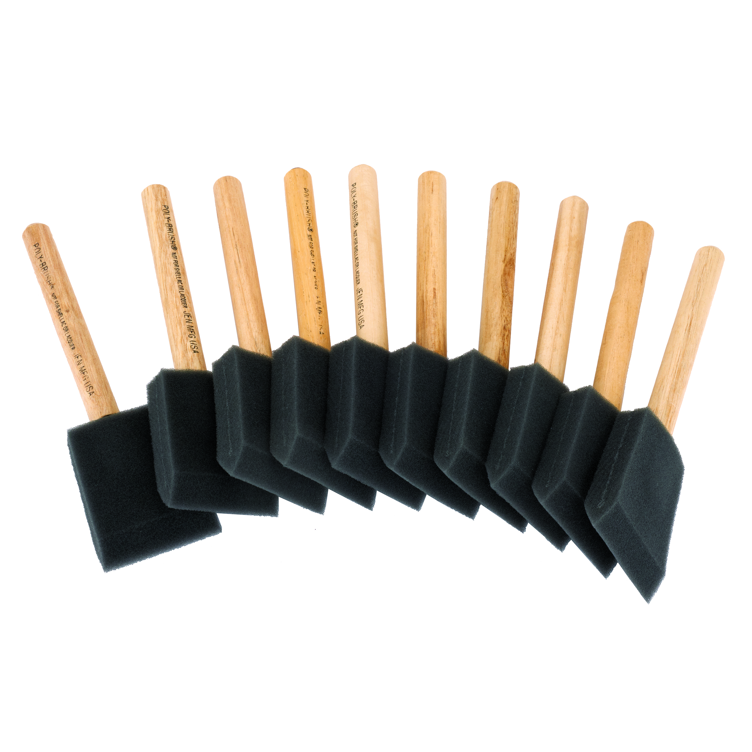 2" Wooden Handle Foam Brushes, 10-pack