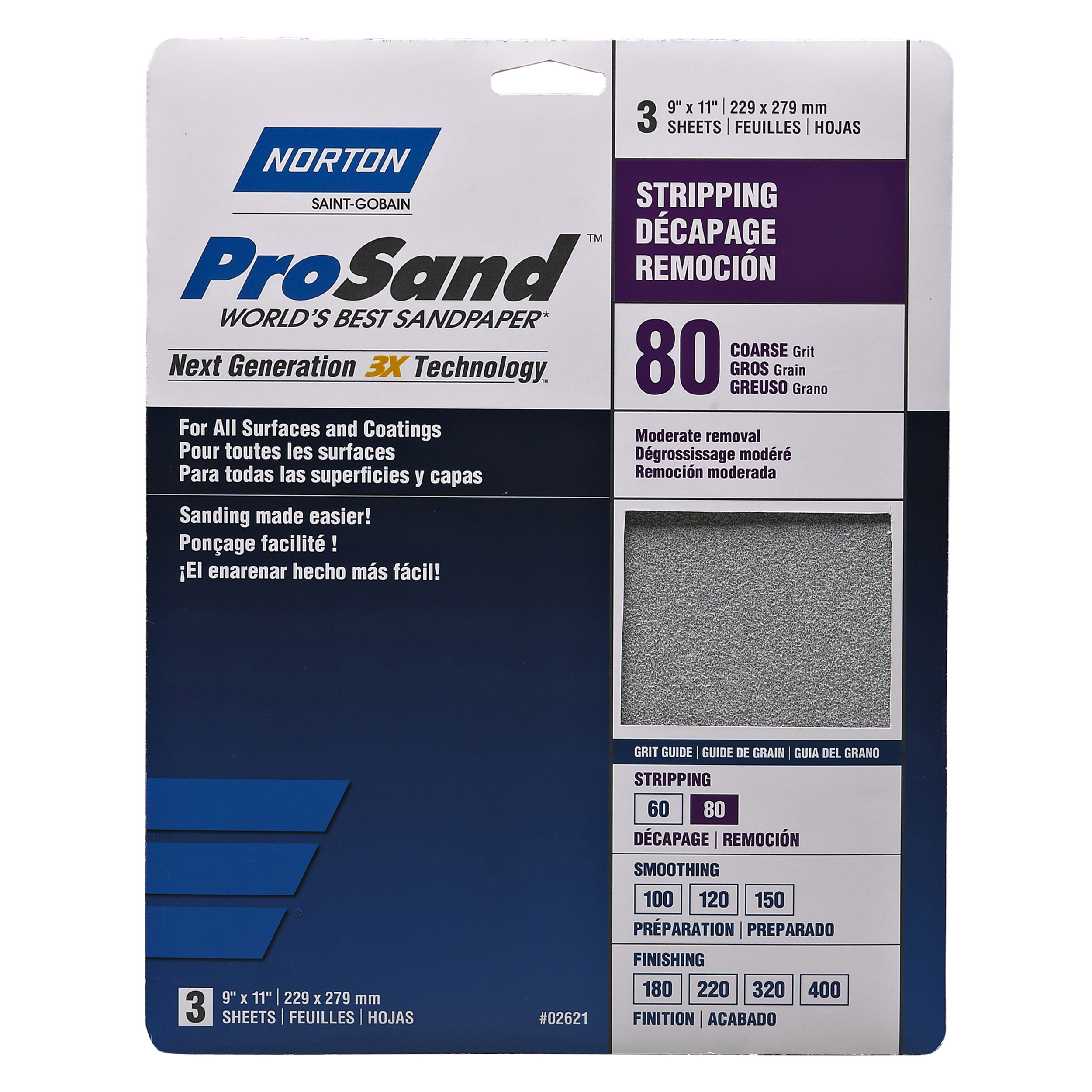 Norton Prosand 9" X 11" Sanding Sheets 80g 3 Piece