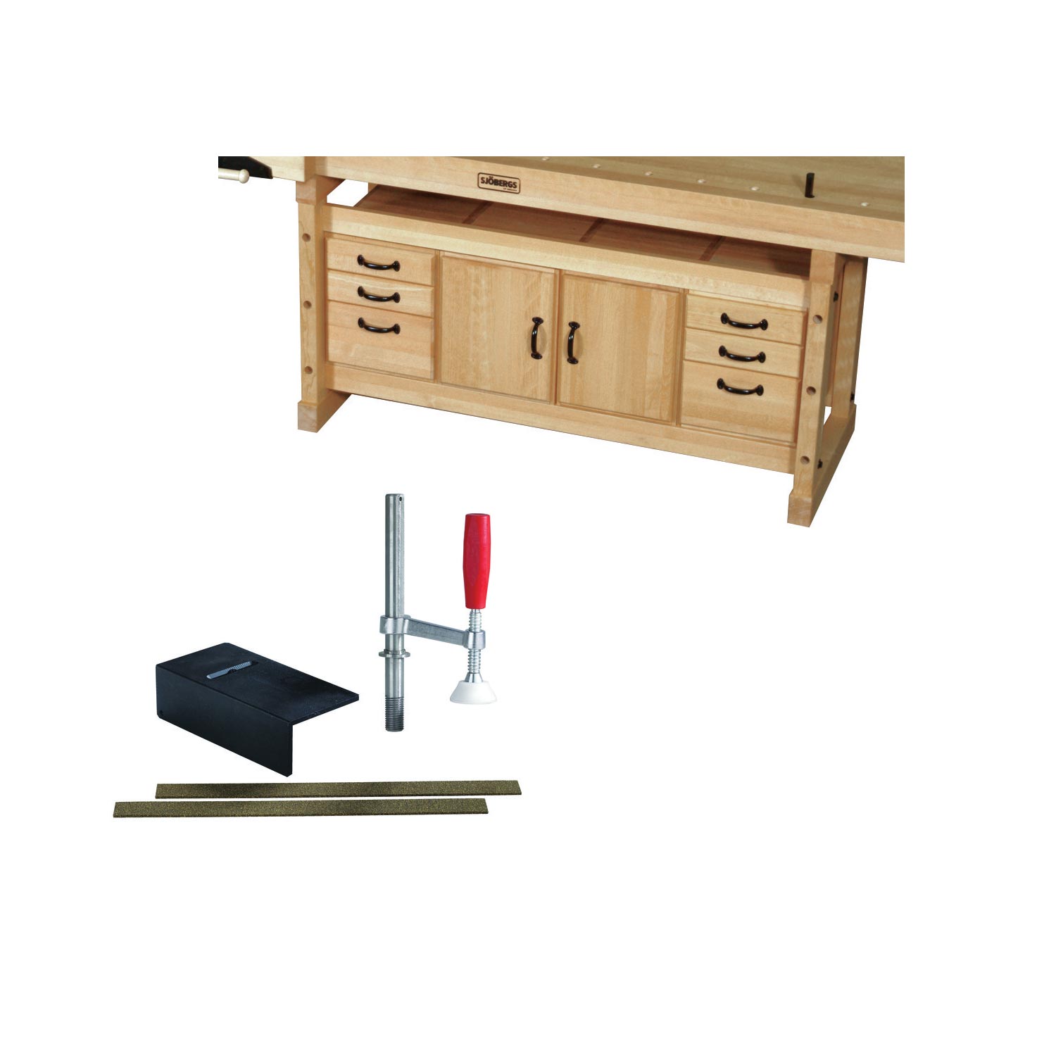 product: Sjöbergs SM04 Storage Cabinet and Accessory Kit for Elite 2000 Workbench shown