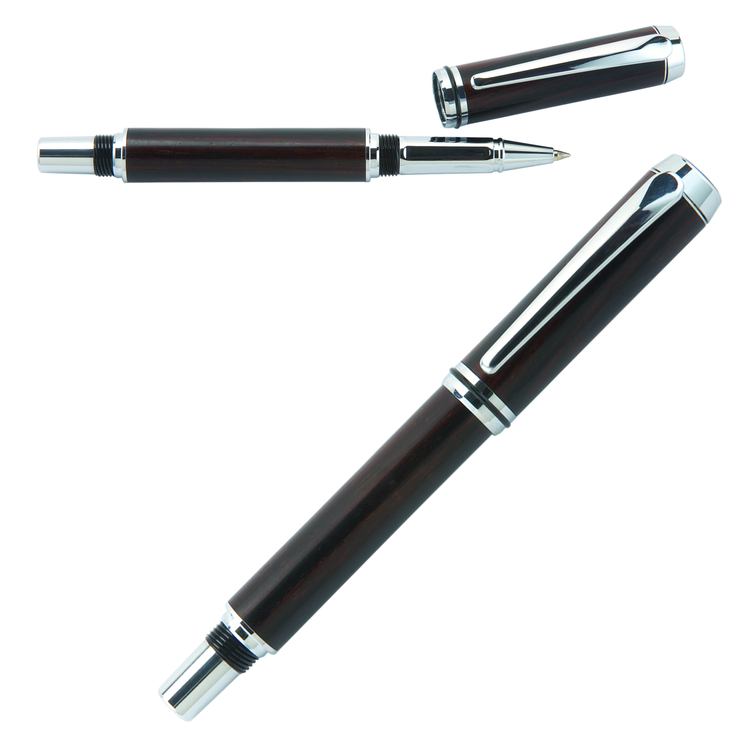 product: WoodRiver Navigator Screw Cap Rollerball Pen Kit - Chrome shown