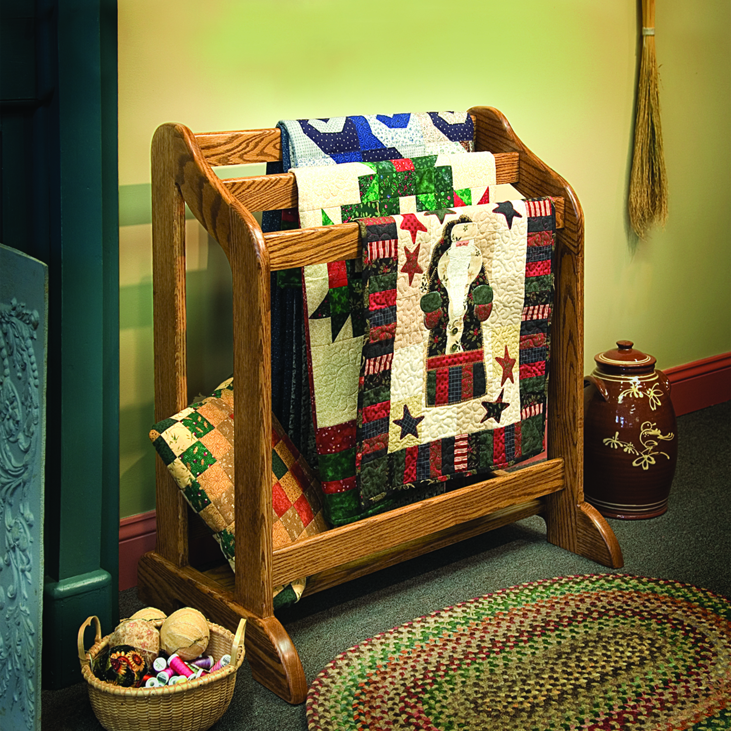 product: Woodcraft Magazine Woodworking Project Paper Plan to Build Heirloom Quilt Stand shown
