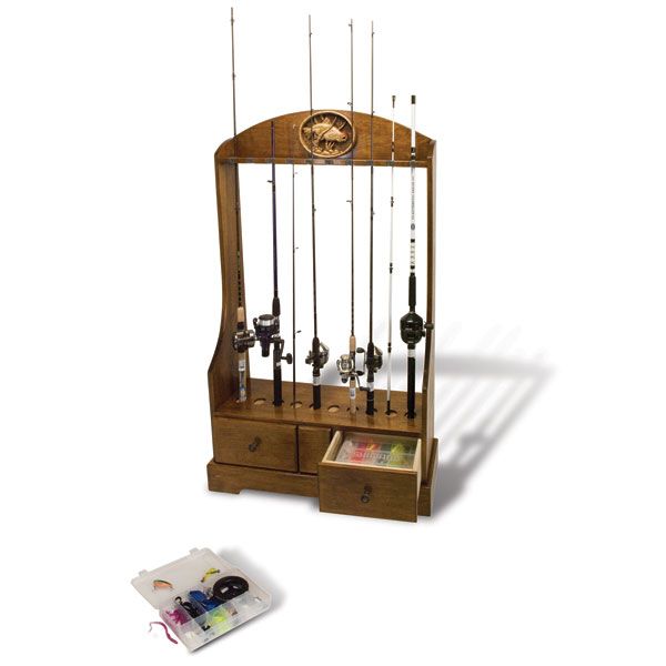 product: Woodcraft Magazine Rod Reel and Tackle Stand - Downloadable Plan shown