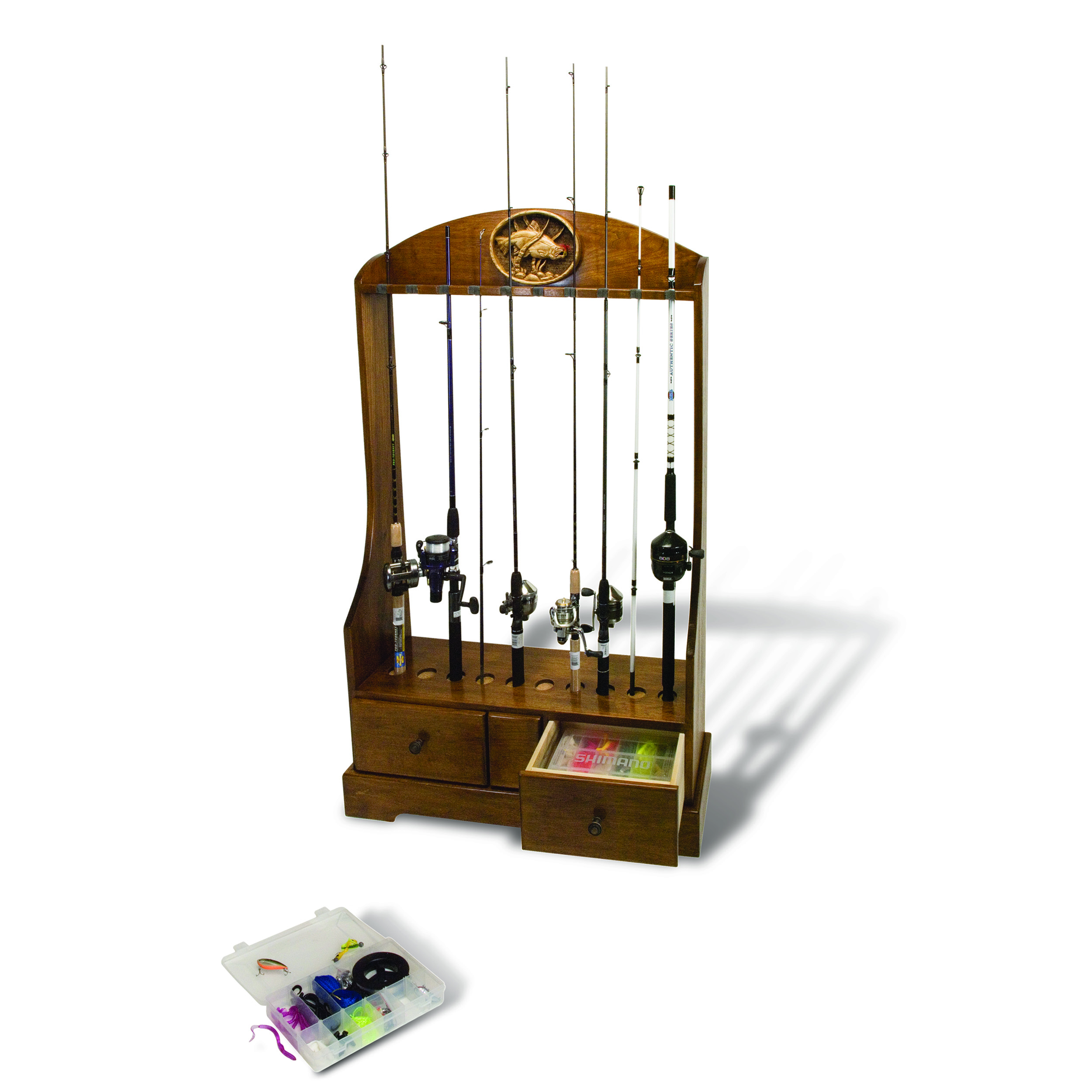 product: Woodcraft Magazine Woodworking Project Paper Plan to Build Rod Reel and Tackle Stand shown