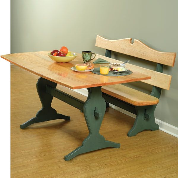 product: Woodcraft Magazine Trestle Table and Benches - Downloadable Plan shown