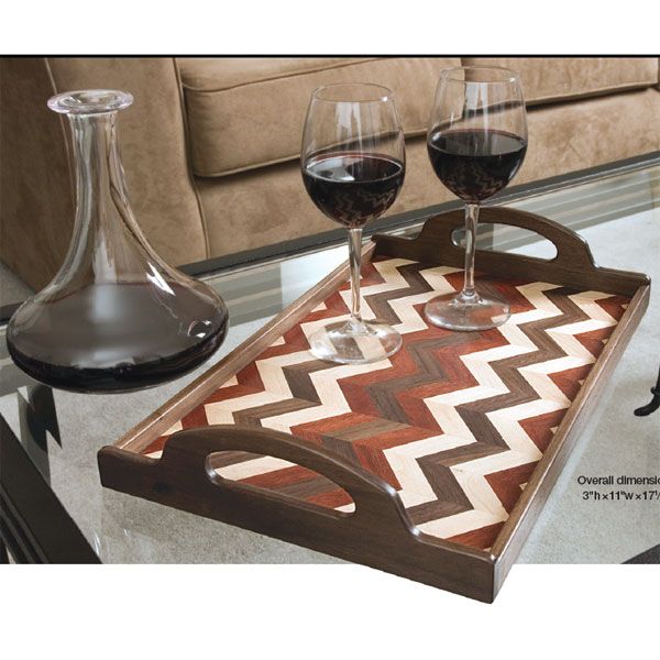 product: Woodcraft Magazine Herringbone Serving Tray - Downloadable Plan shown
