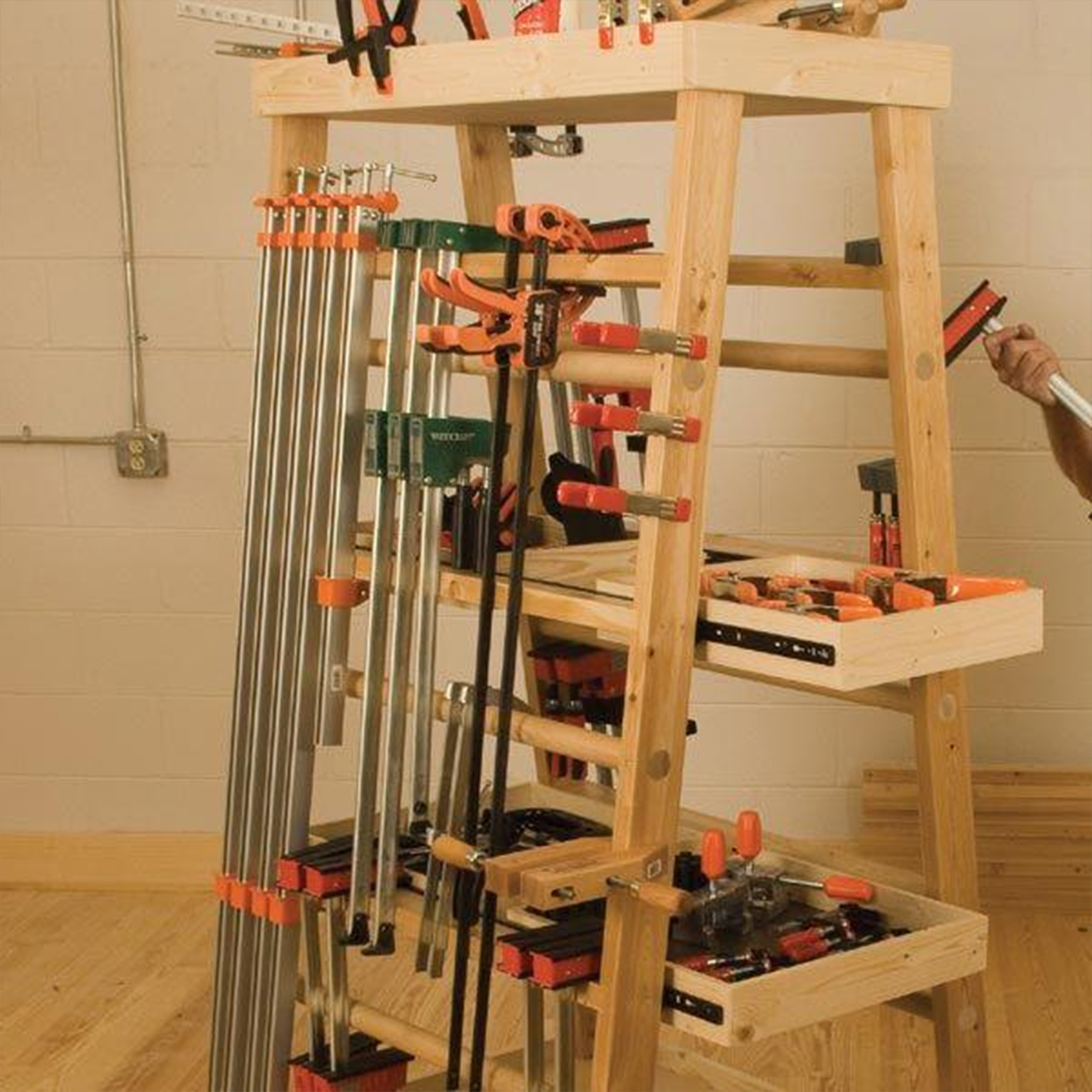 product: Woodcraft Magazine Woodworking Project Paper Plan to Build Clamp Rack shown