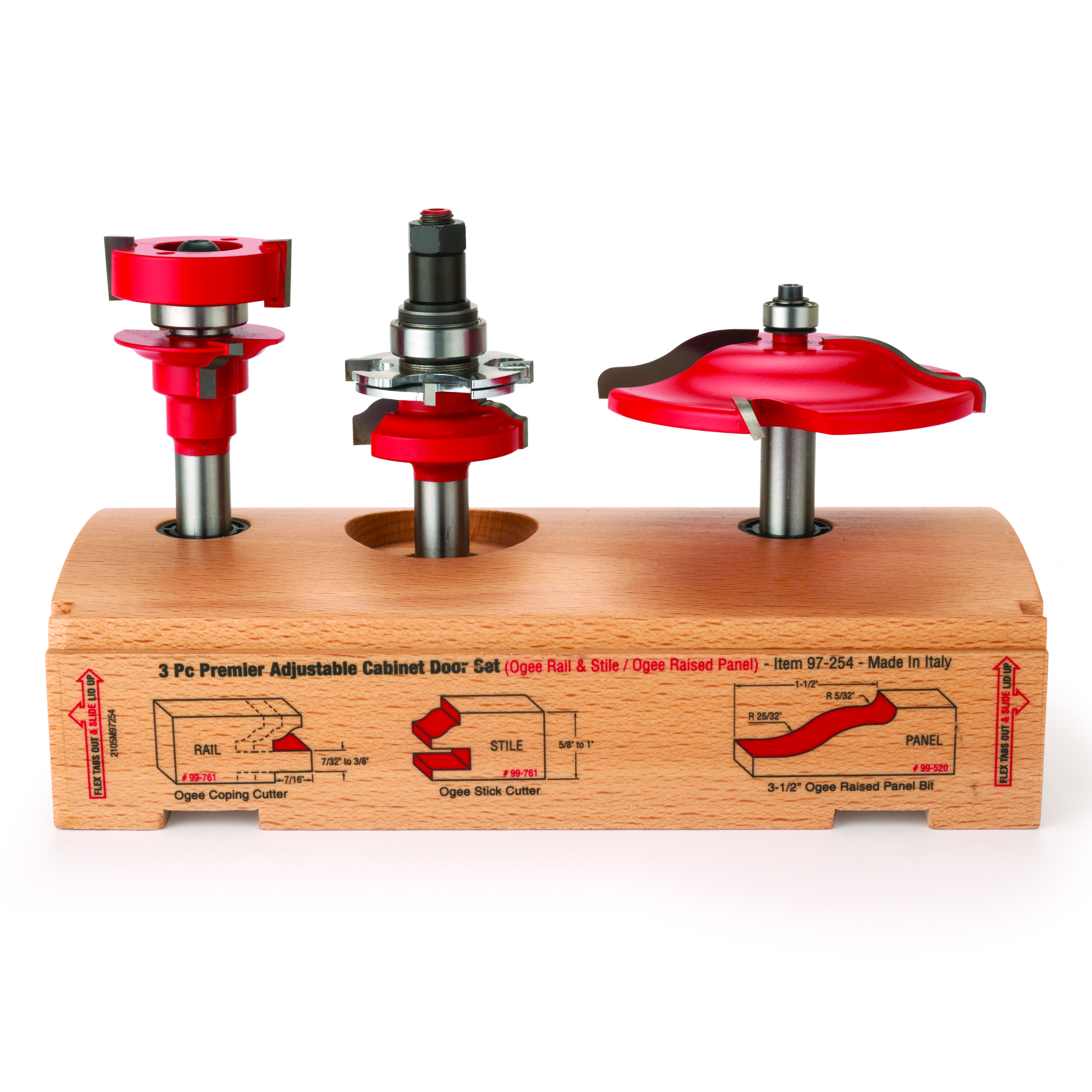 product: Freud 97-254 Adjustable Rail And Stile 3-Pc Door Router Bit Set Ogee Panel Ogee Rail 1/2