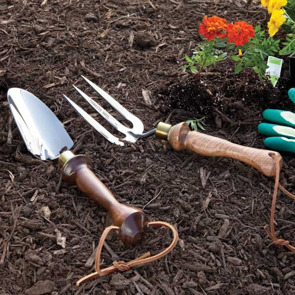 product: Woodcraft Magazine Garden Tool Handles - Downloadable Plan shown