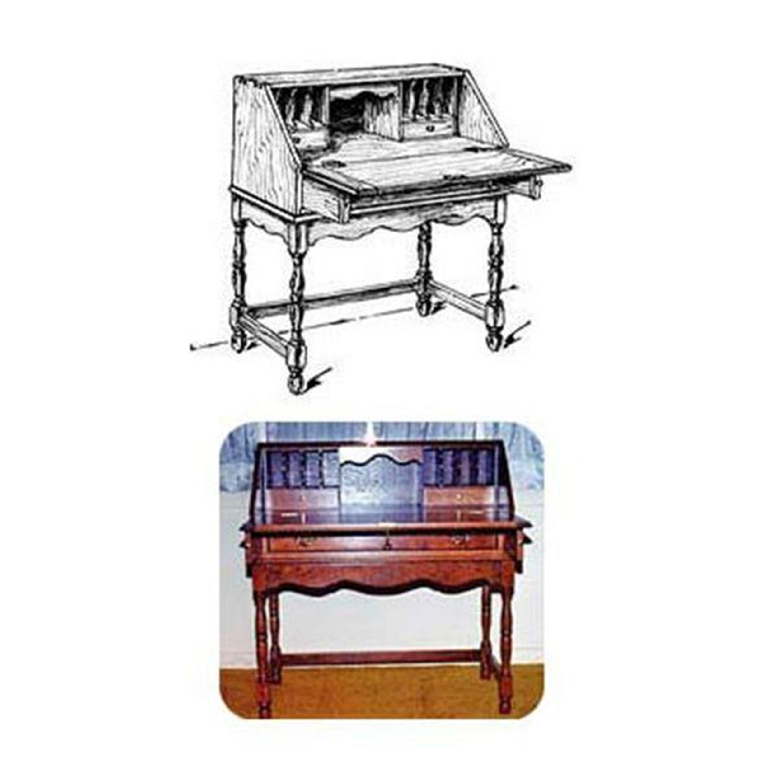 product: Woodcraft Woodworking Project Paper Plan to Build Drop Front Desk with Spindle Legs shown