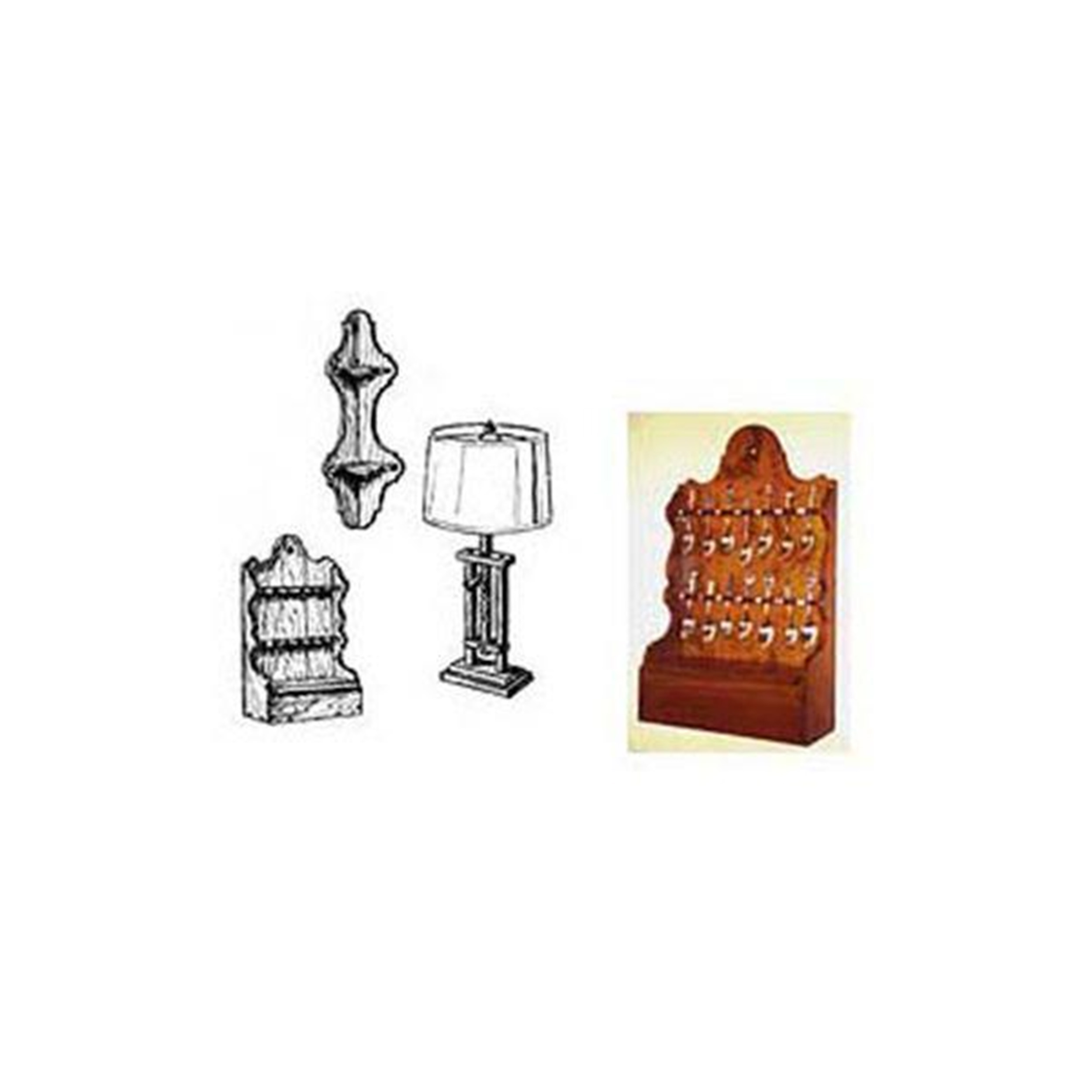 product: Woodcraft Woodworking Project Paper Plan to Build Spoon Rack, Shelf, Ratchet Lamp shown