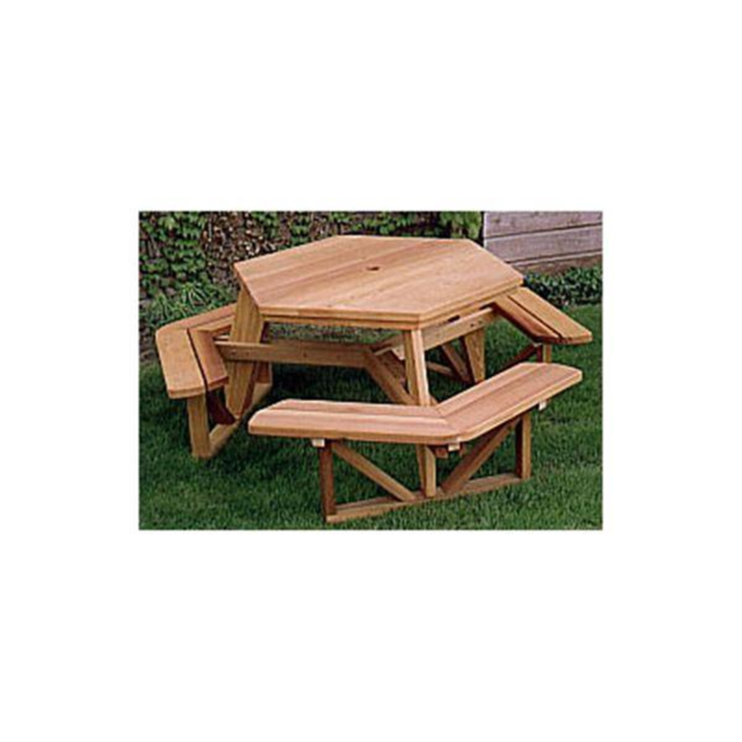 product: Woodcraft Woodworking Project Paper Plan to Build Hexagon Picnic Table shown