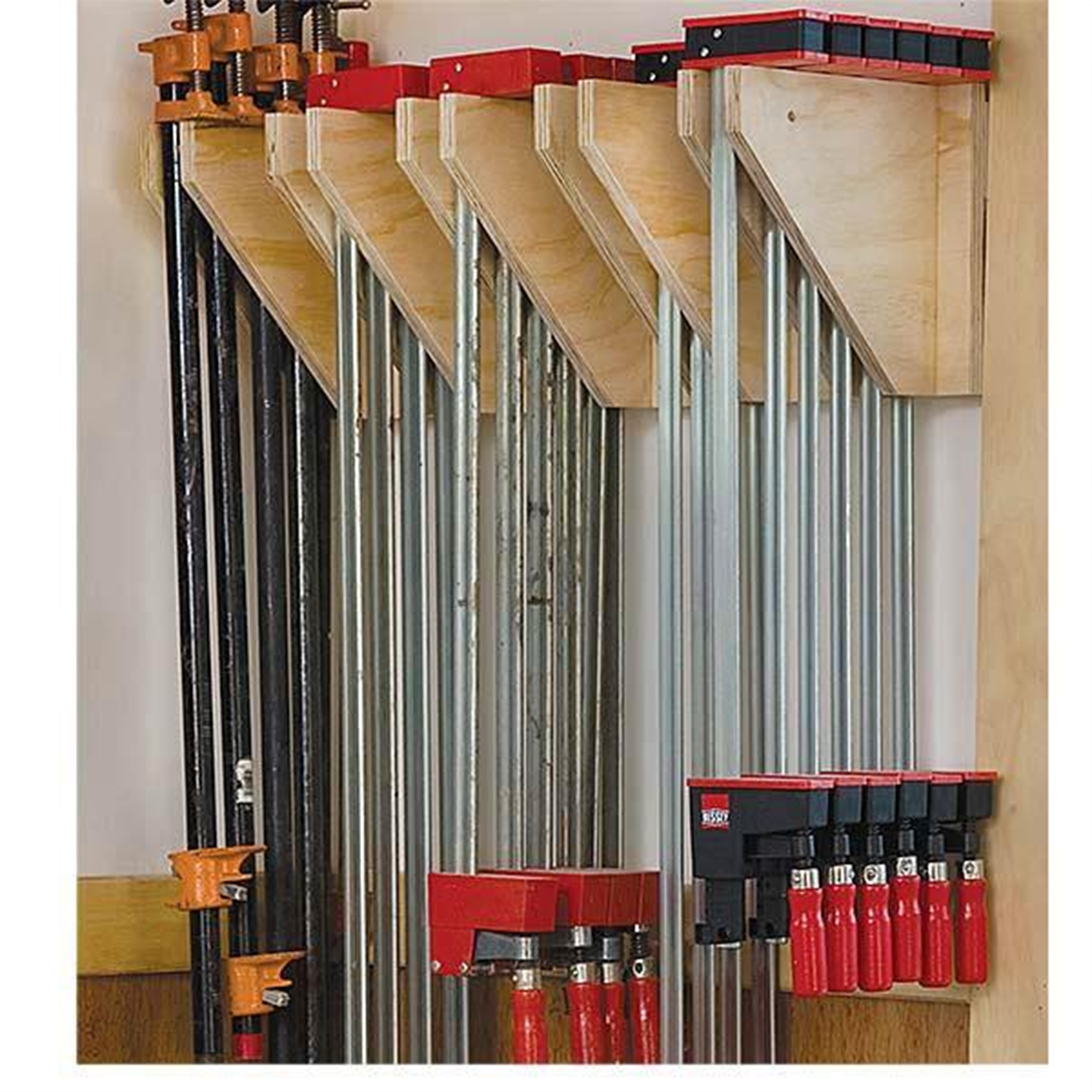 product: Woodcraft Magazine Woodworking Project Paper Plan to Build Wall-Mounted Clamp Rack shown