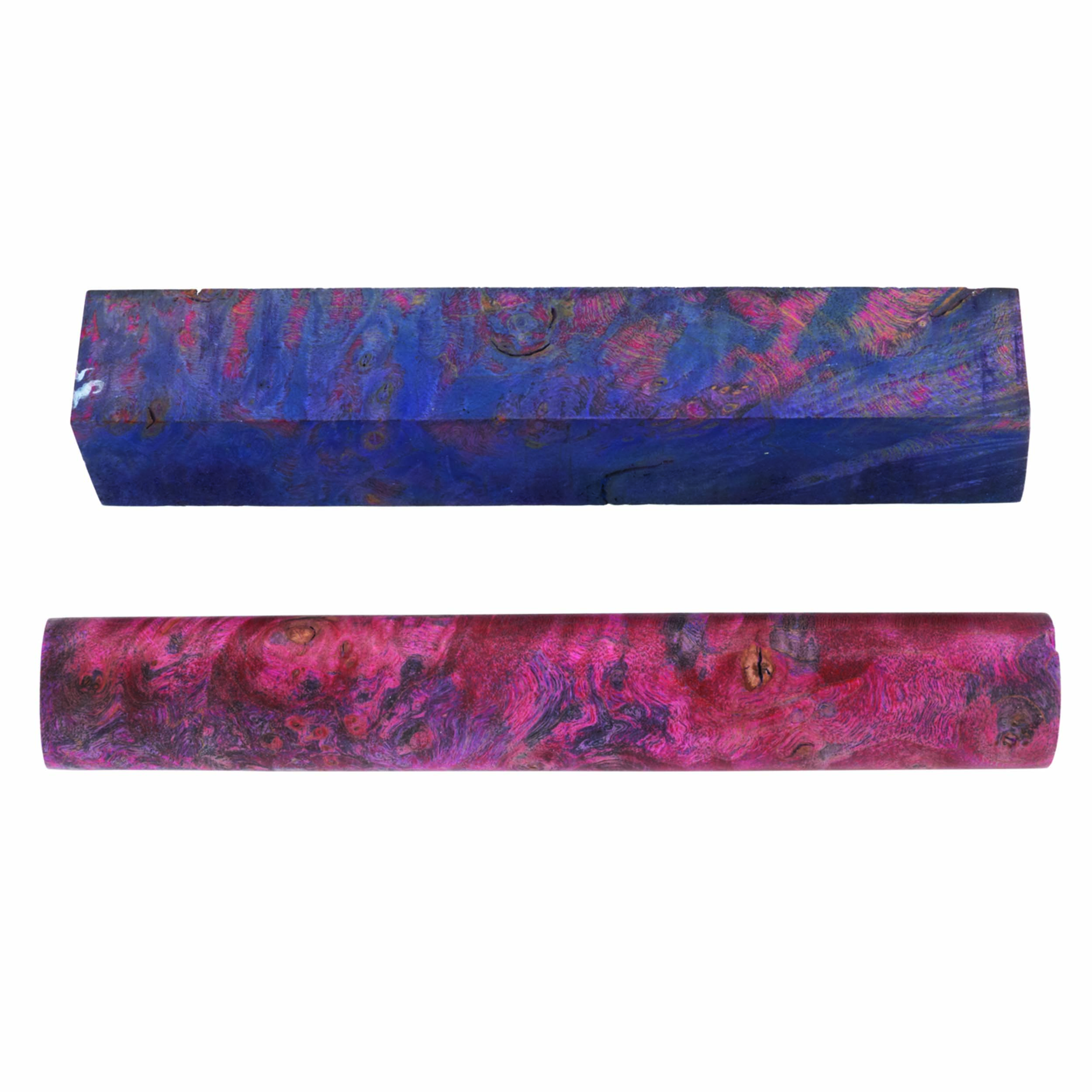 Maple Burl Stabilized Double Dyed Pen Blank Pink/blue 1-piece