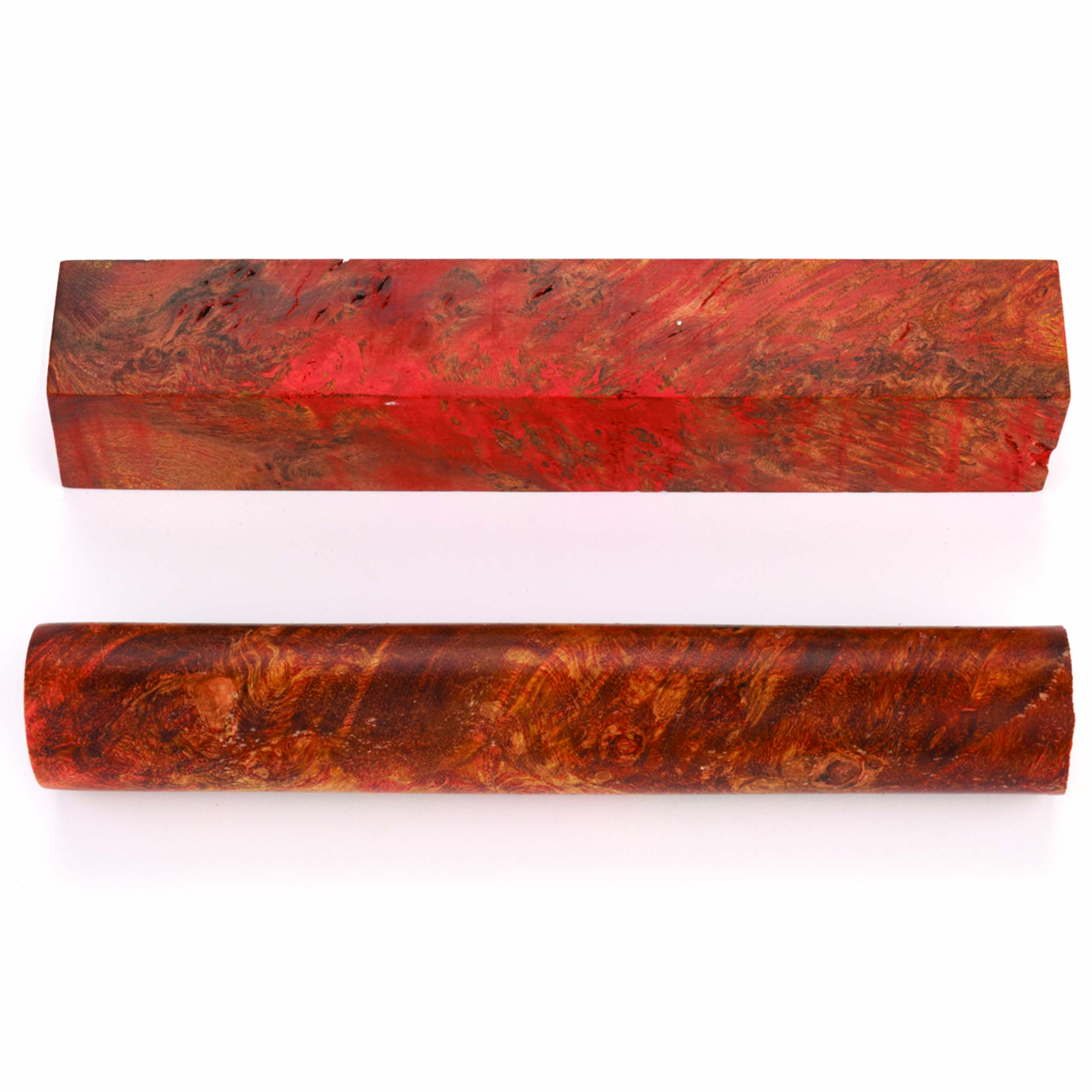 Maple Burl Stabilized Double Dyed Pen Blank Red/yellow 1-piece
