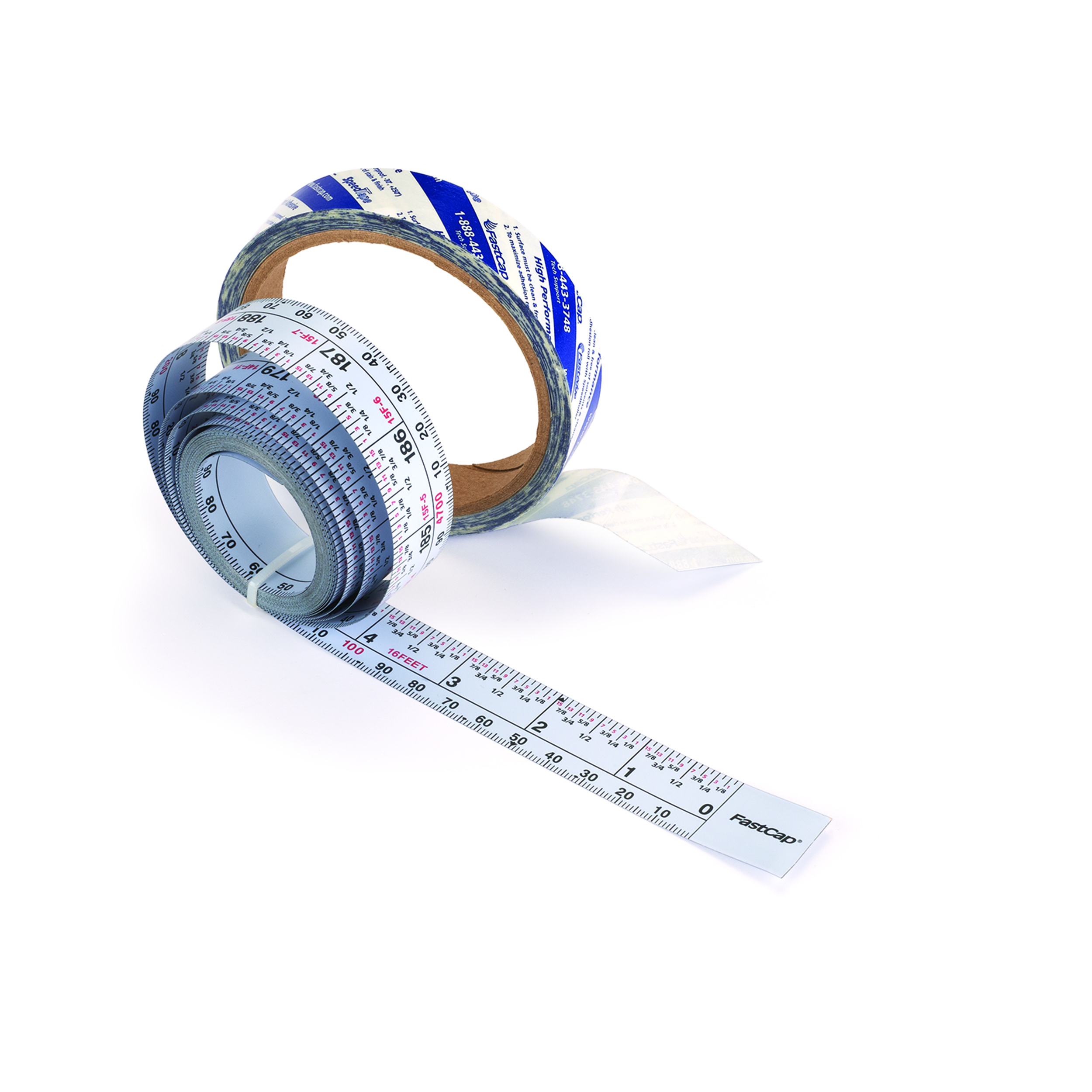 product: FastCap Self-Adhesive 16' Measuring Tape Reversible Left or Right Read, Metric and Standard shown