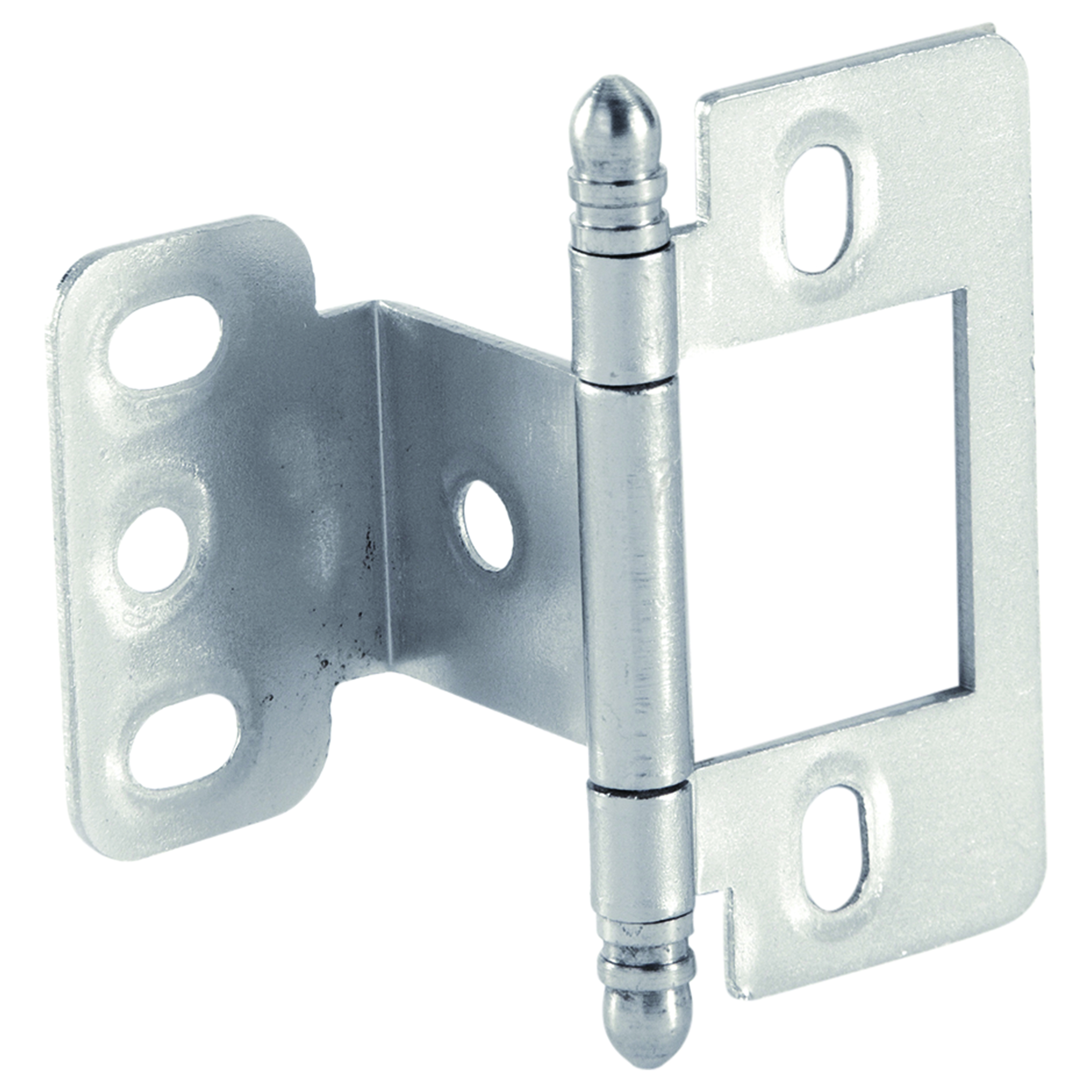 product: Hafele Non-Mortise Partial Wrap Hinge with Ball Finial in Matte Nickel Finish shown