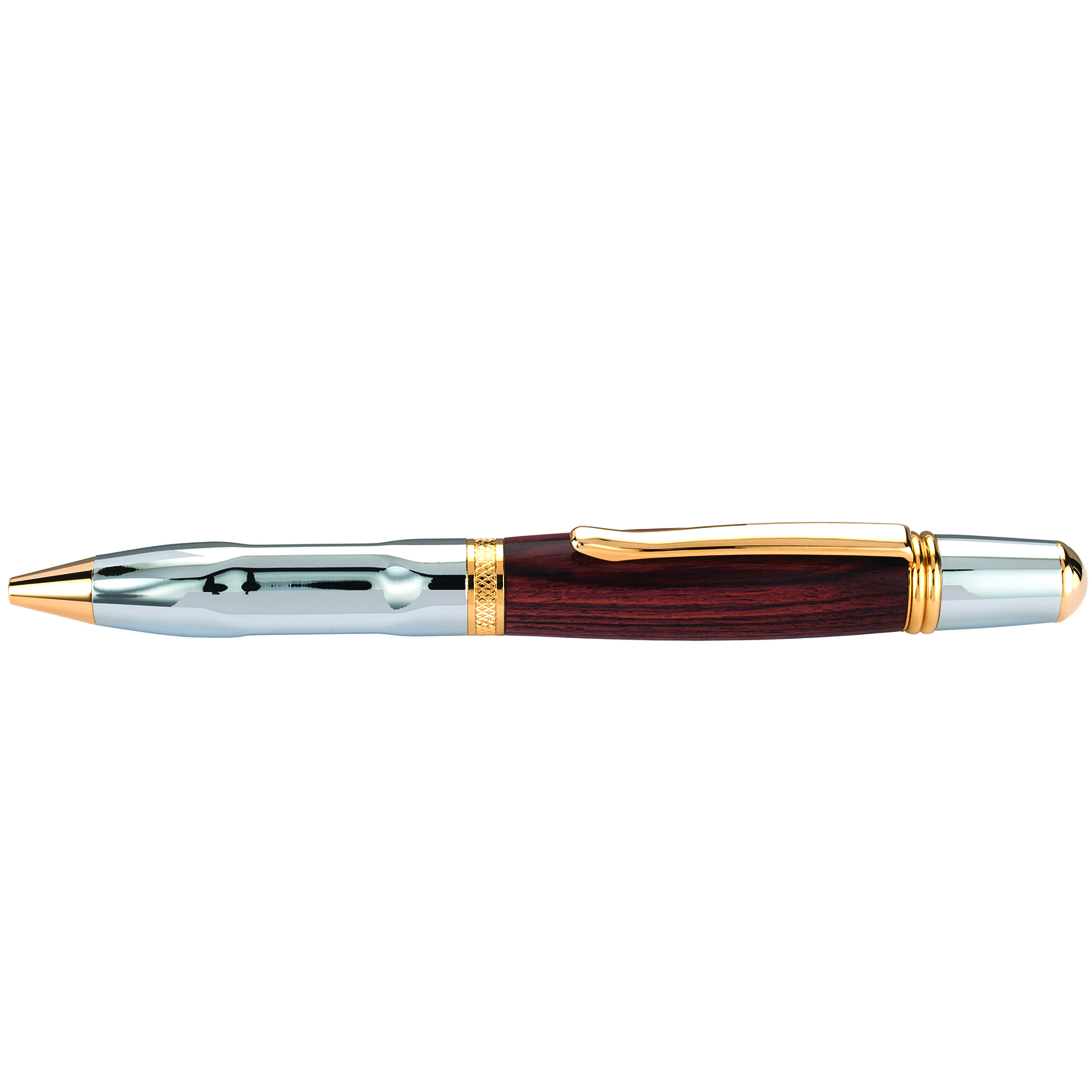 product: WoodRiver Wall Street II Grip Ballpoint Pen Kit - Chrome & Woodcraft Gold shown