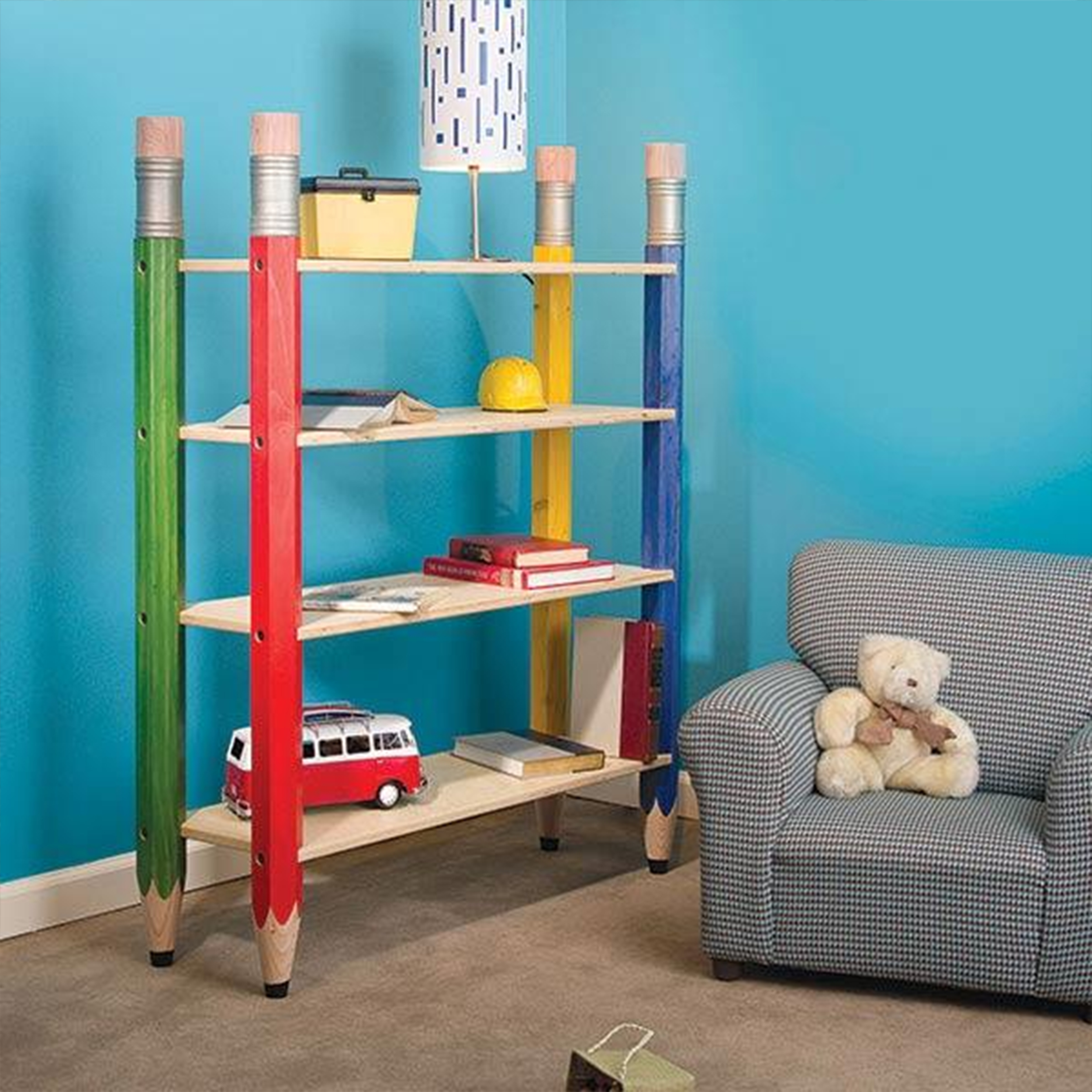 product: Woodcraft Magazine Pencil-Post Bookshelf - Paper Plan shown