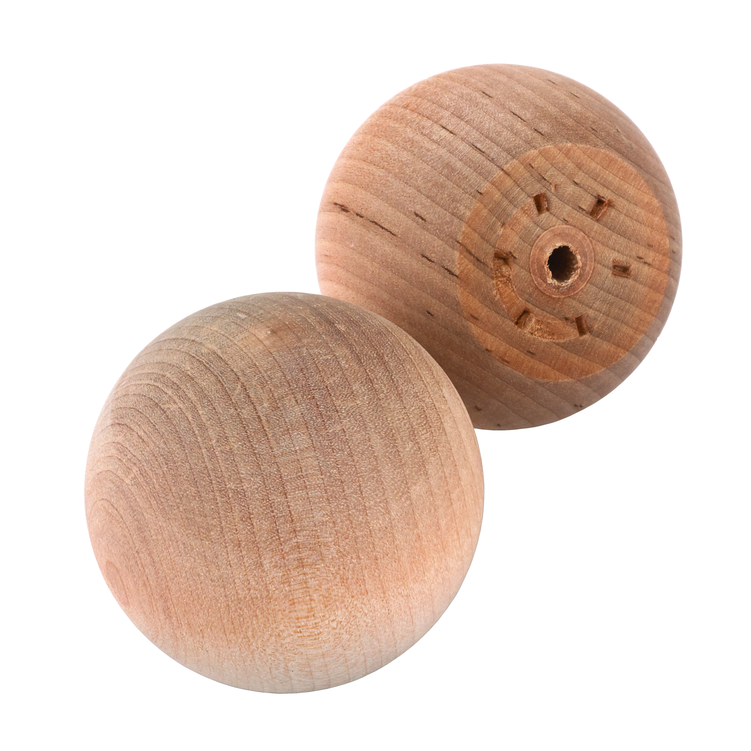 Hardwood Ball Knob, 2" Dia., Flat 1-1/4" W/screws 2-piece