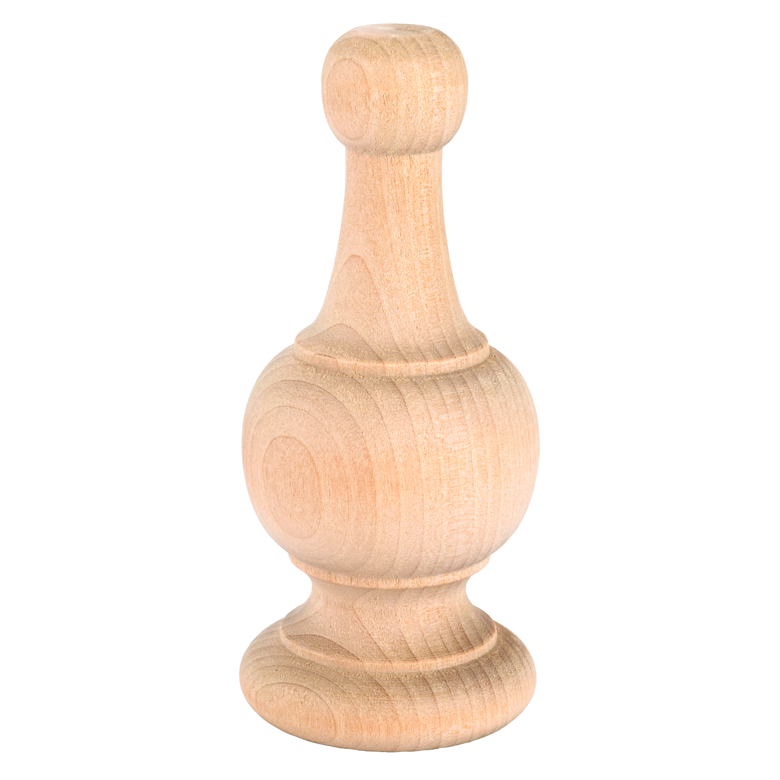 Finial, Birch, 4-3/8" T, Max Dia. 1-7/8", Pre-drilled With 1-1/2" Hole 1-piece