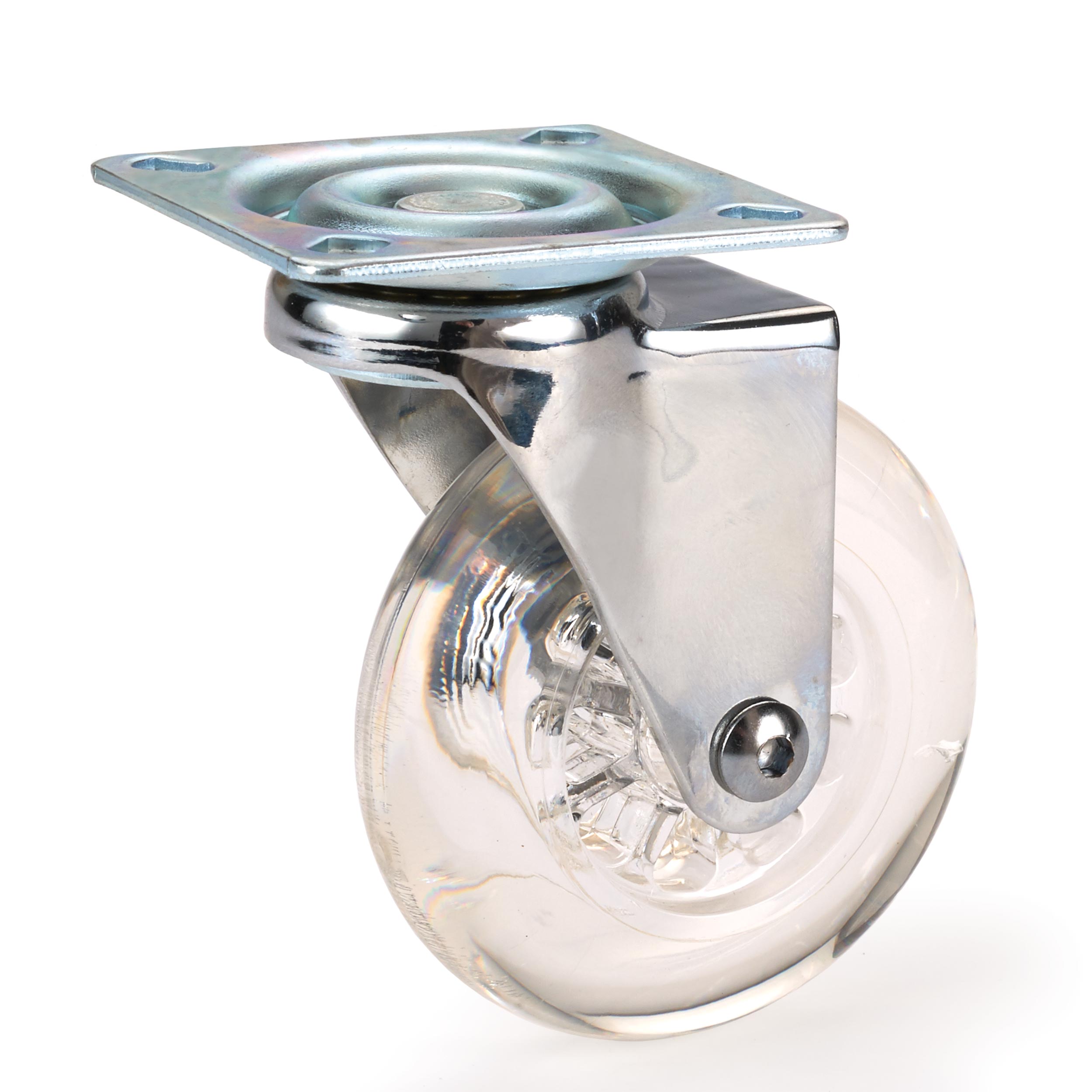 3" Skate Wheel Casters With Rounded Wheel, Translucent, Non-brake