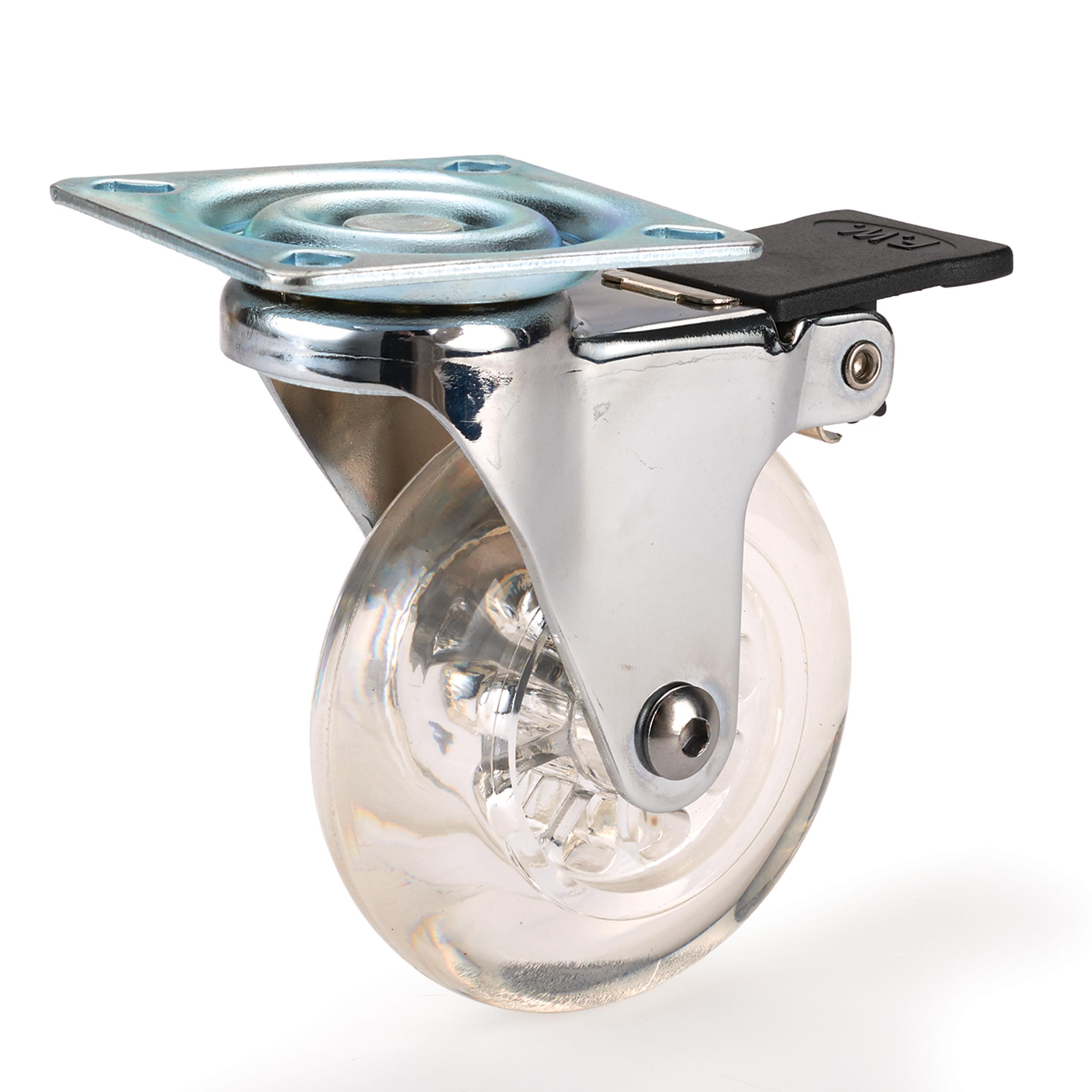 3" Skate Wheel Casters With Rounded Wheel, Translucent, Toe-action Brake
