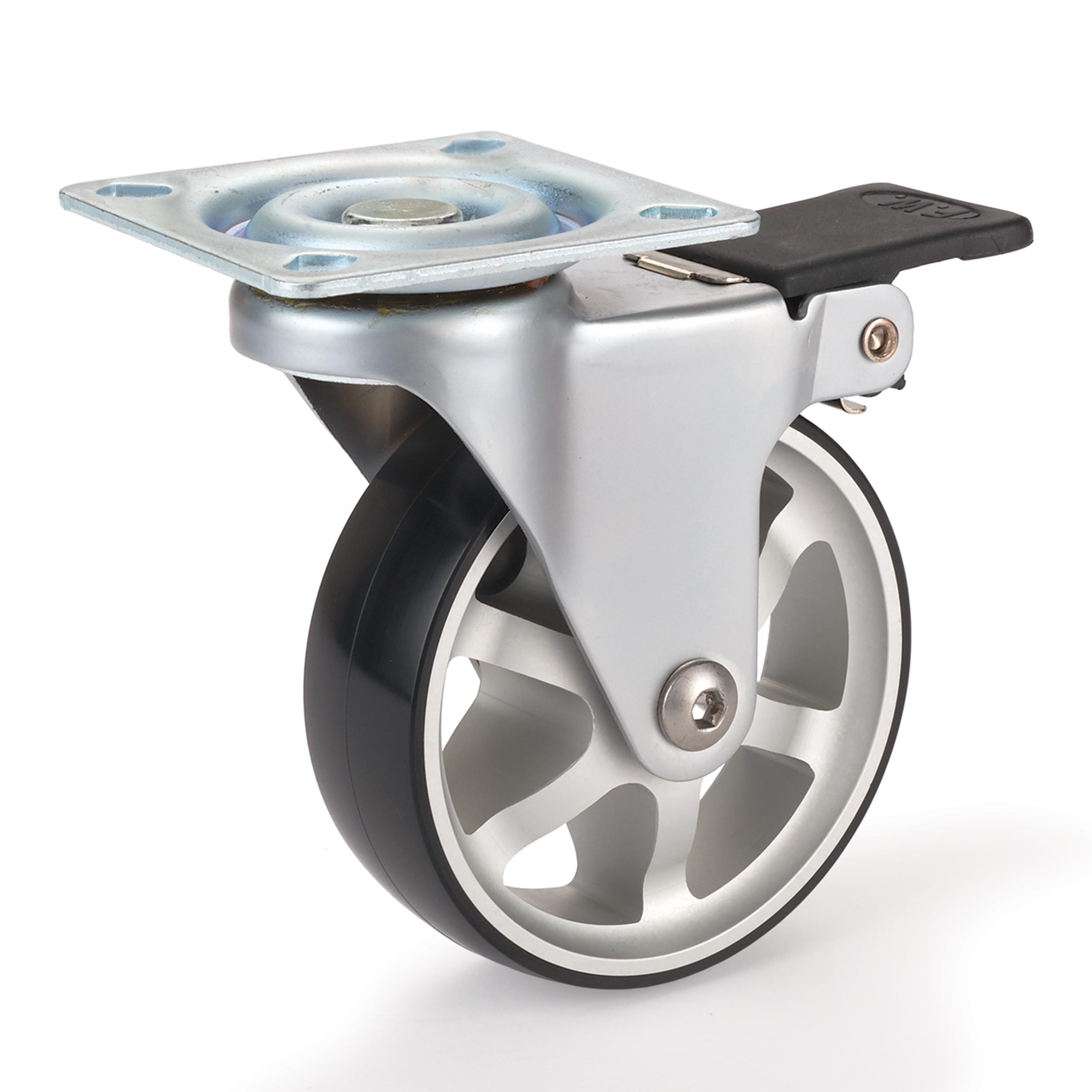 Aluminum Spoked Casters With Toe-action Brake, 3"