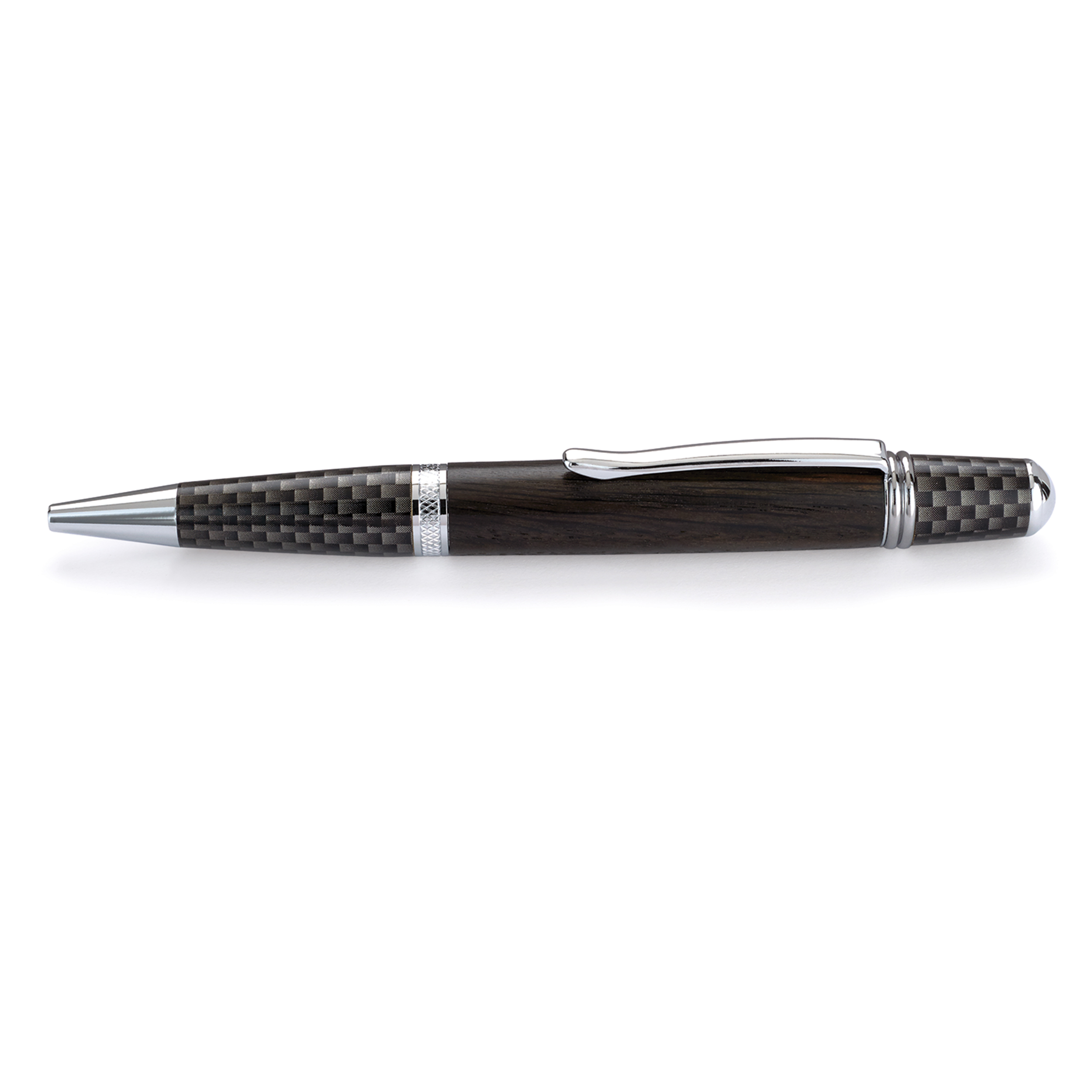 product: WoodRiver Wall Street II Ballpoint Pen Kit - Chrome & Carbon Fiber Coating shown