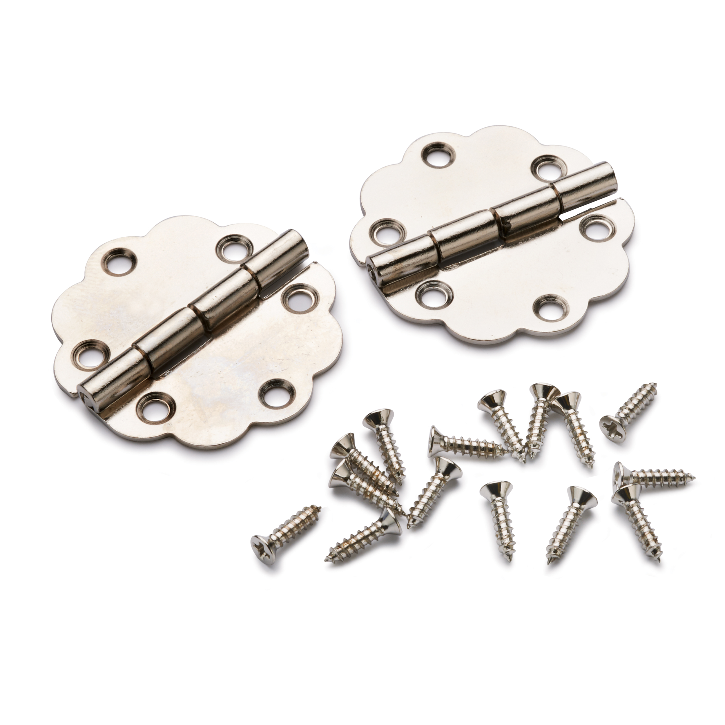 Round Decorative Box Hinge Nickel Finish Pair With Screws