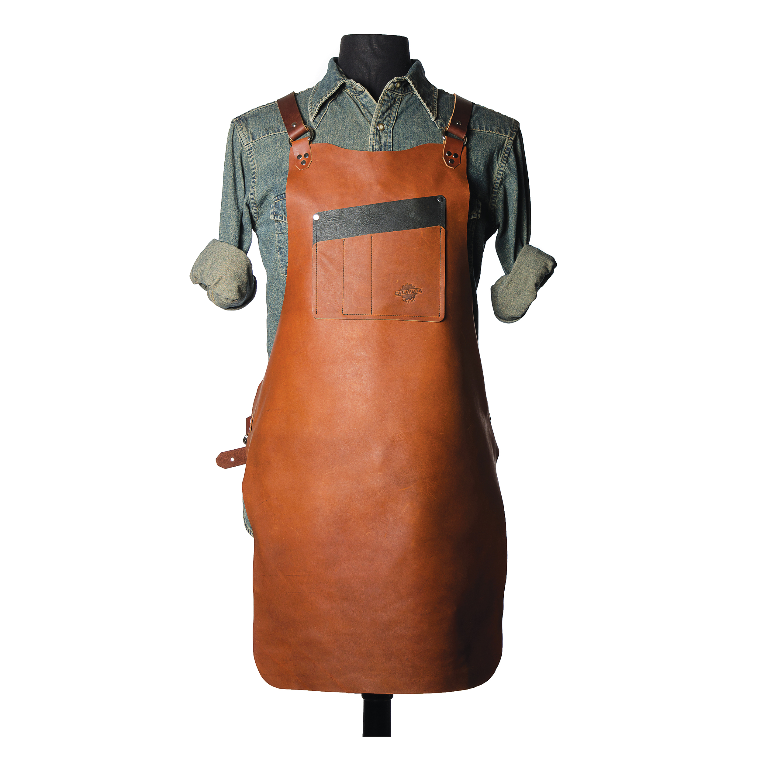 30" Leather Shop Apron With X-back, Tobacco