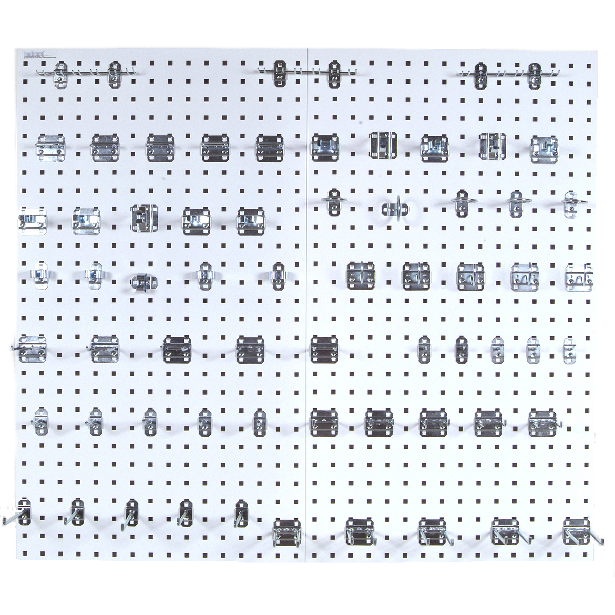 White Epoxy 18 Gauge Steel Square Hole Pegboards W/63 Pc. Lochook Assortment