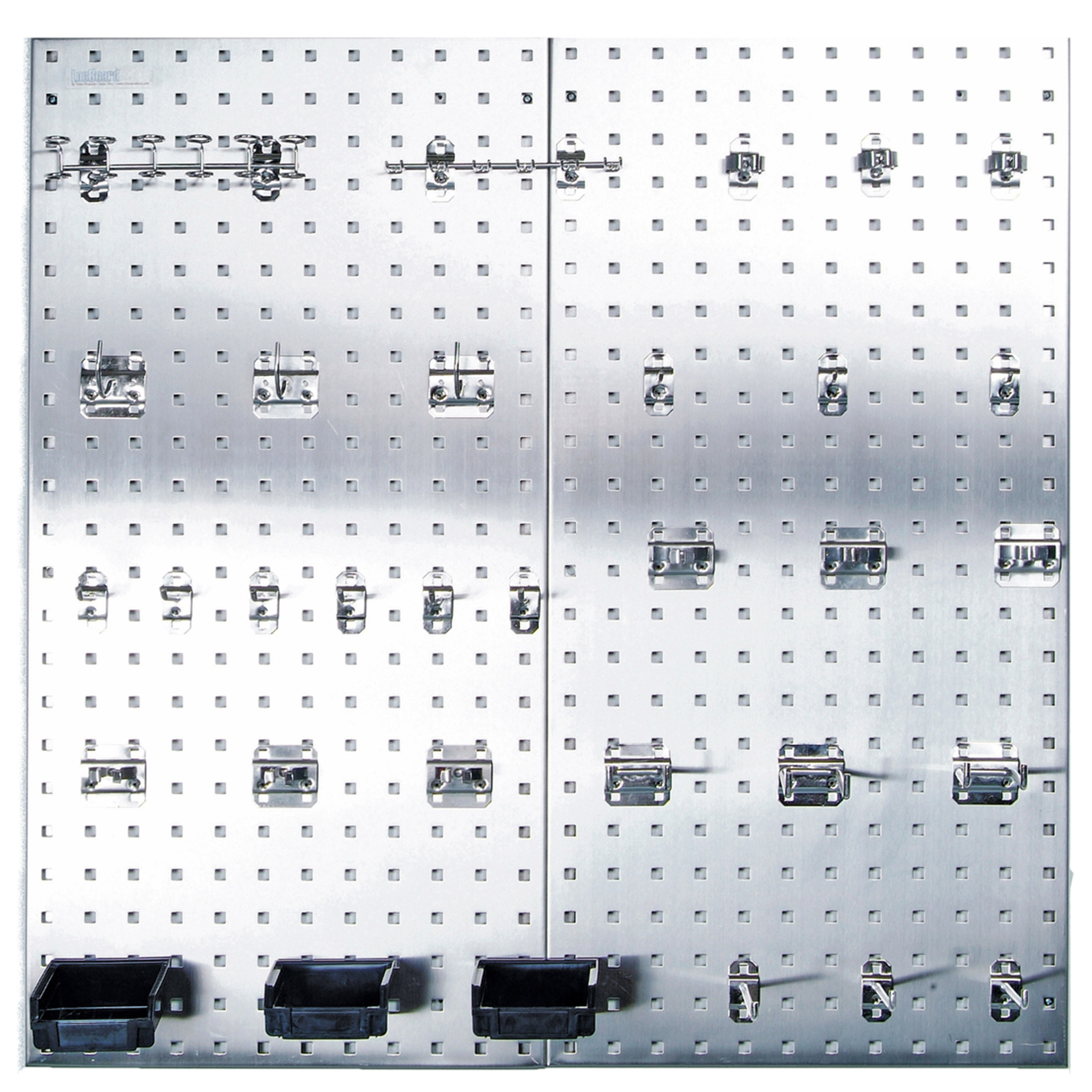 (2) 18 In. W X 36 In. H X 1/2 In. D 304 Stainless Steel Square Hole Pegboards With 32 Pc. Stainless Lochook Assortment &
