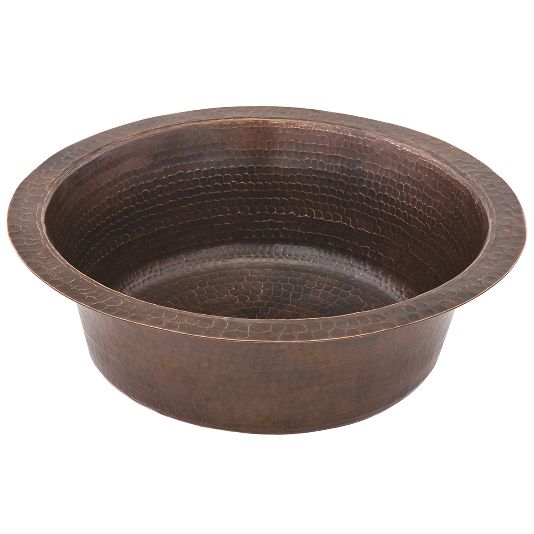 14" Round Hammered Copper Prep Sink W/ 3.5" Drain Size