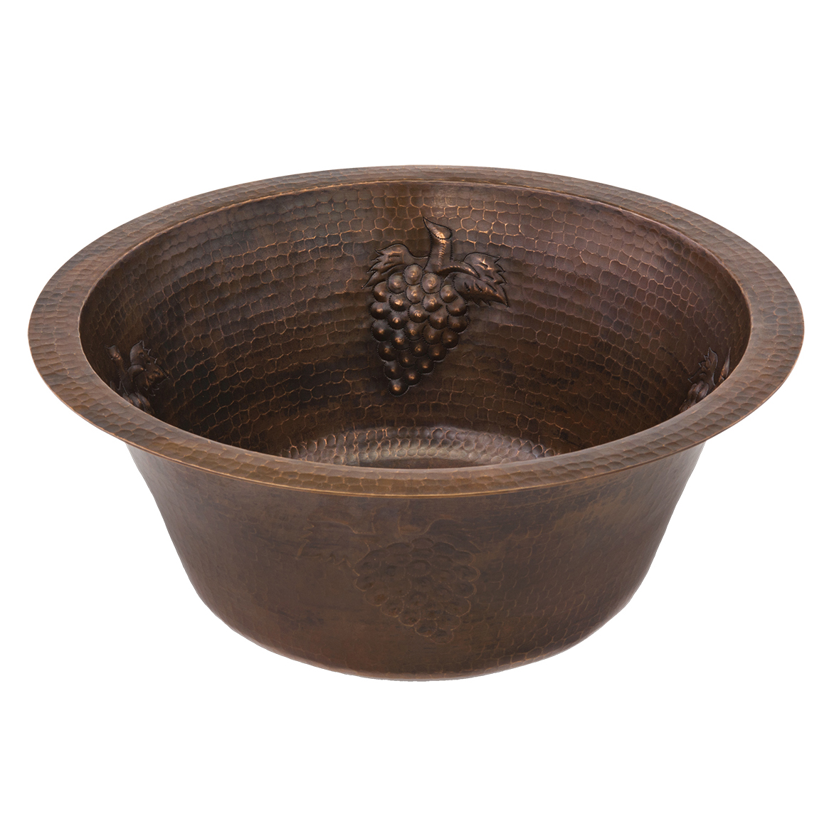 16" Round Copper Bar Sink W/ Grapes And 2" Drain Size