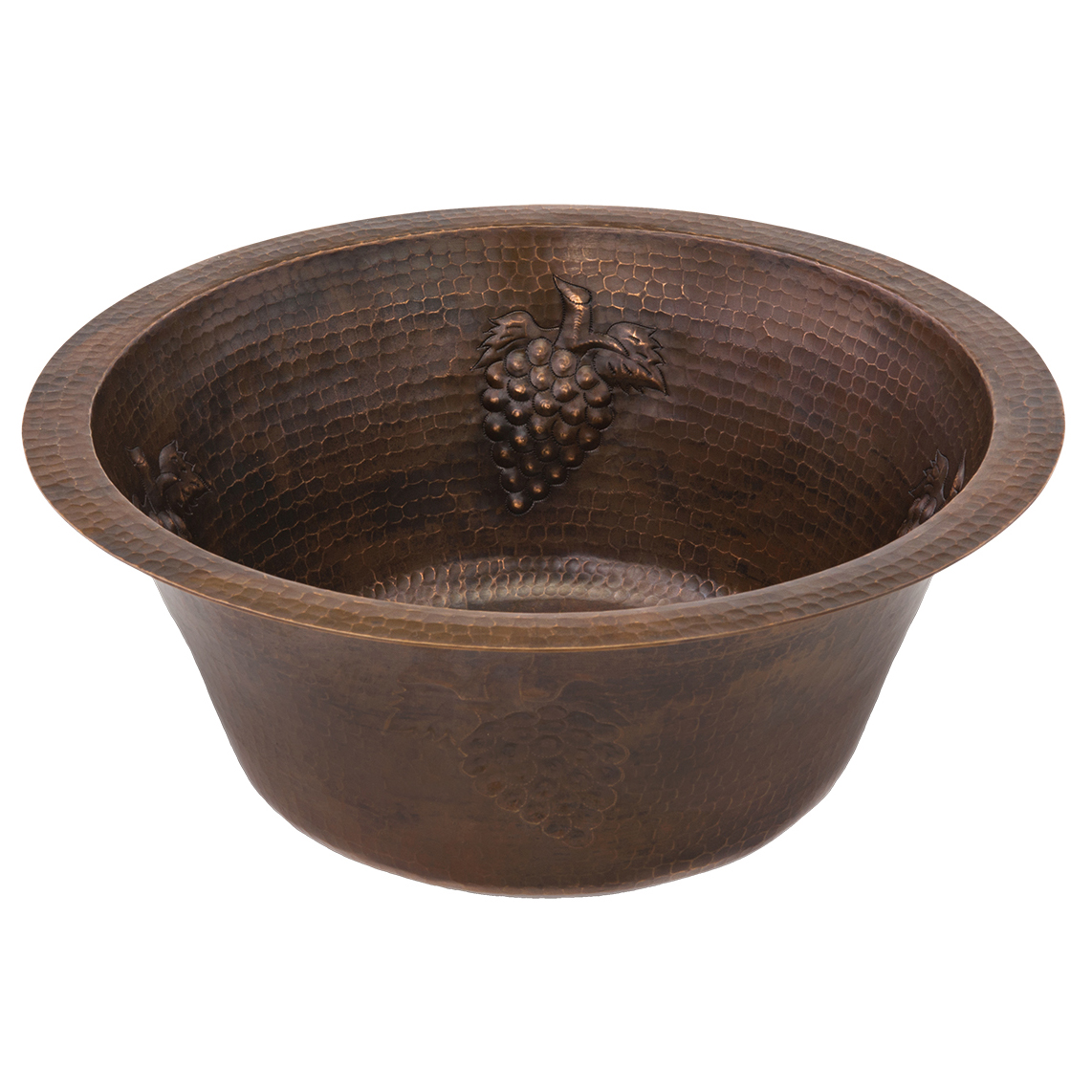 16" Round Copper Prep Sink W/ Grapes And 3.5" Drain Size