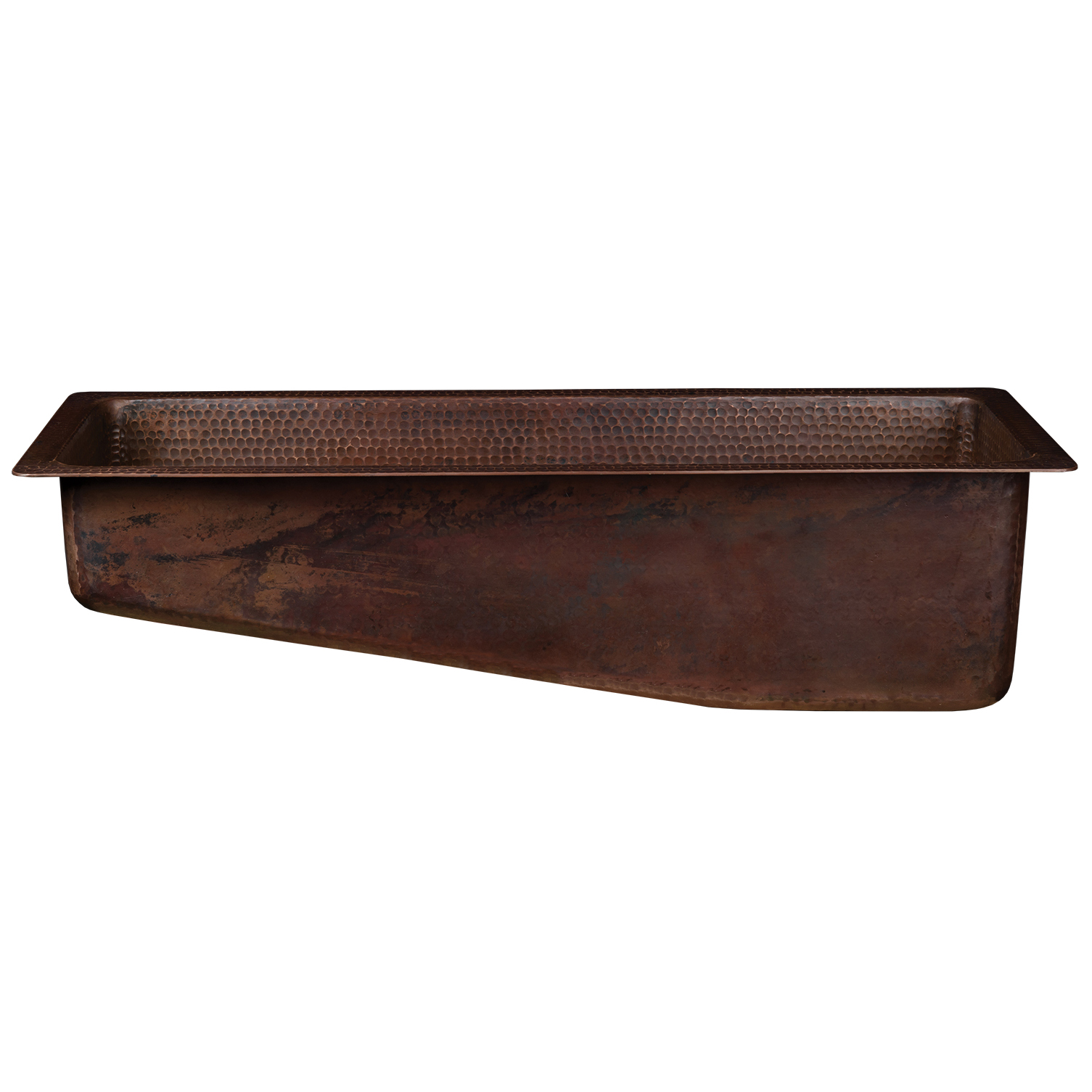 28" Rectangle Hammered Copper Slanted Bar/prep Sink With 3.5" Drain Opening