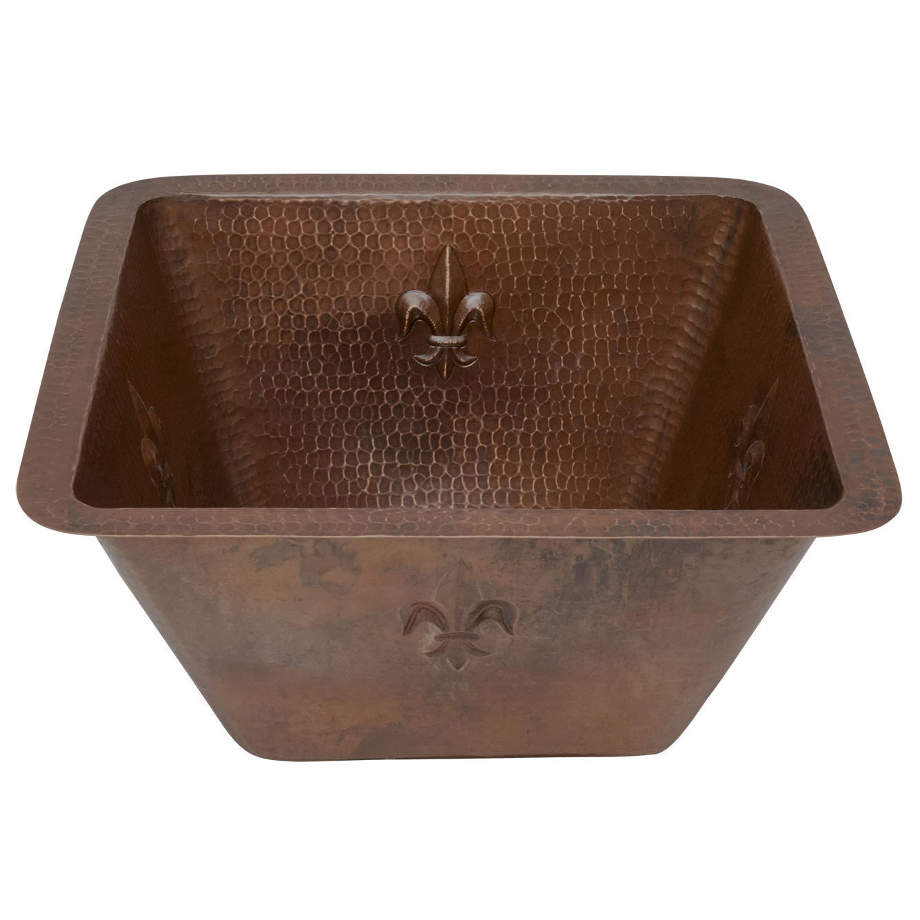 15" Square Fleur De Lis Copper Bar/prep Sink W/ 2" Drain Size