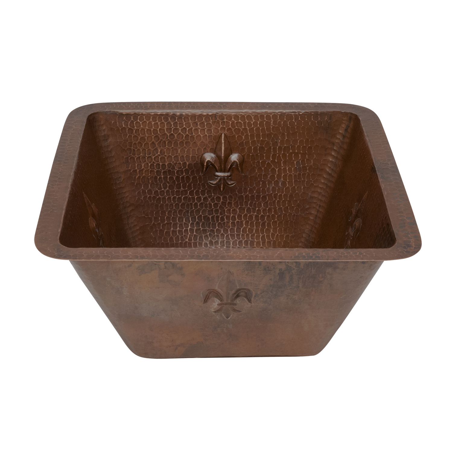 15" Square Fleur De Lis Copper Bar/prep Sink W/ 3.5" Drain Size