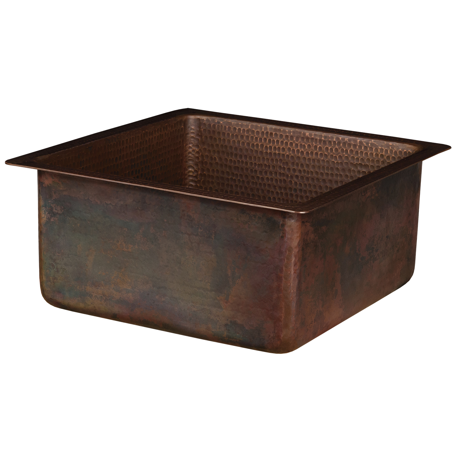 16" Square Hammered Copper Bar/prep Sink With 3.5" Drain Opening