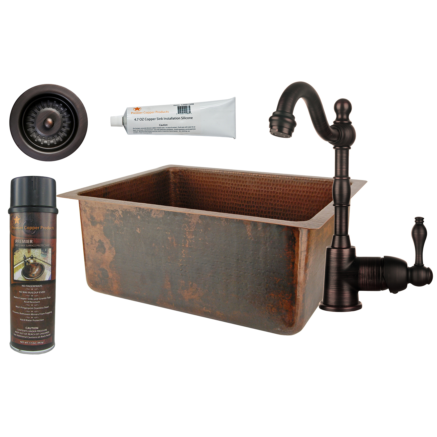 20 Inch Hammered Copper Kitchen/bar/prep Single Basin Sink, Faucet And Accessories Package, Oil Rubbed Bronze