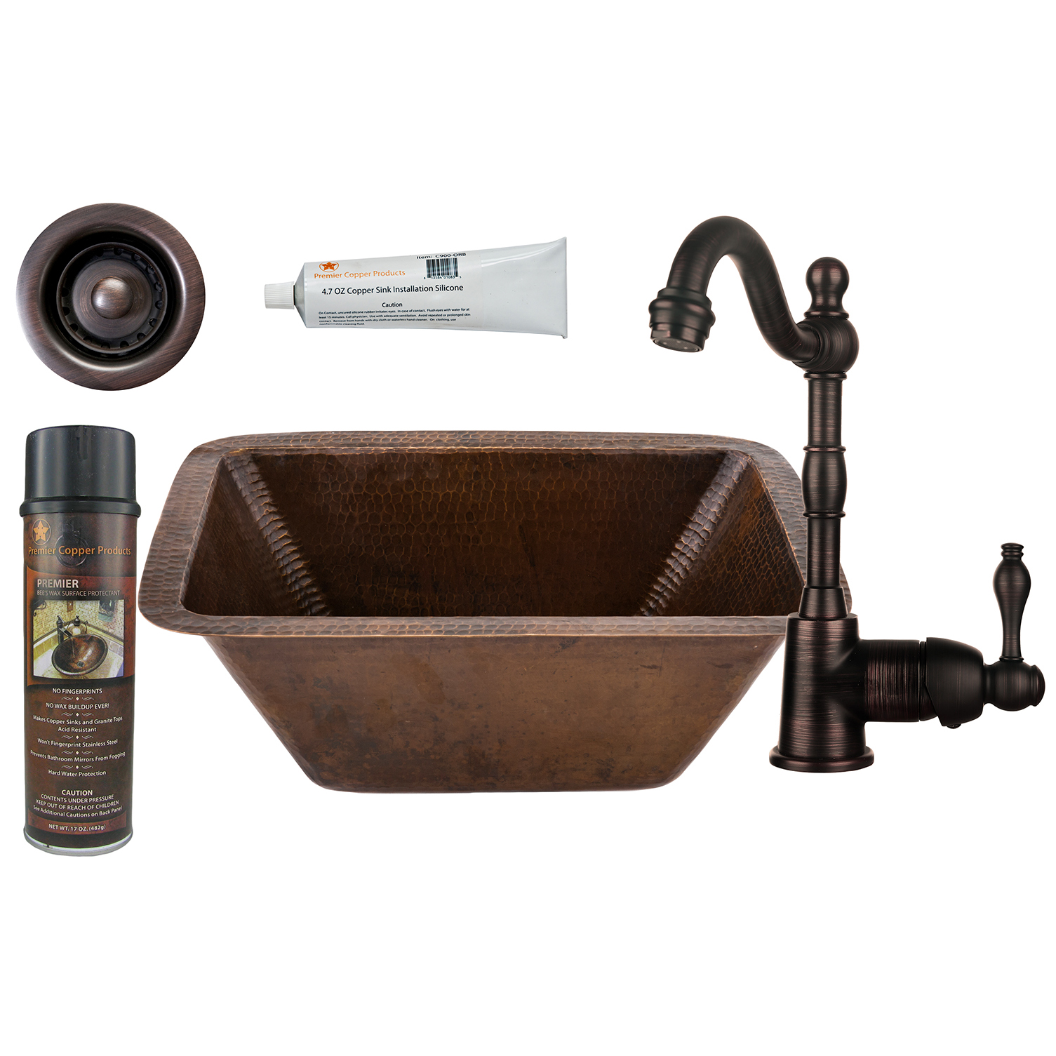 Rectangle Copper Bar Sink With 2 Inch Drain Size, Faucet And Accessories Package, Oil Rubbed Bronze