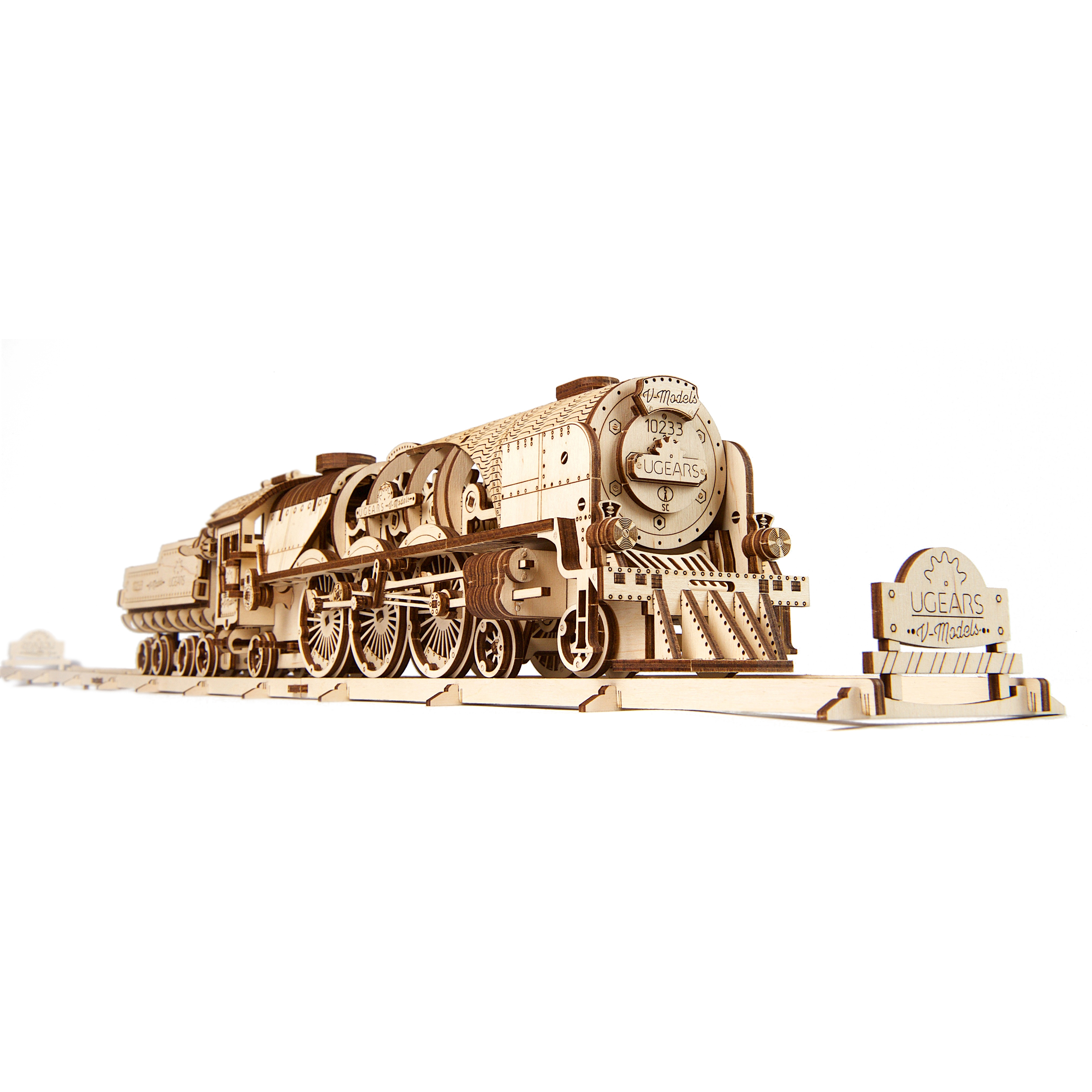 product: UGears V-Express Steam Train with Tender Model Kit shown