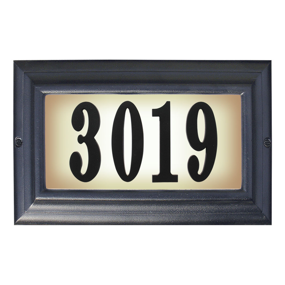 Edgewood Large Lighted Address Plaque In Black Frame Color With Led Bulbs