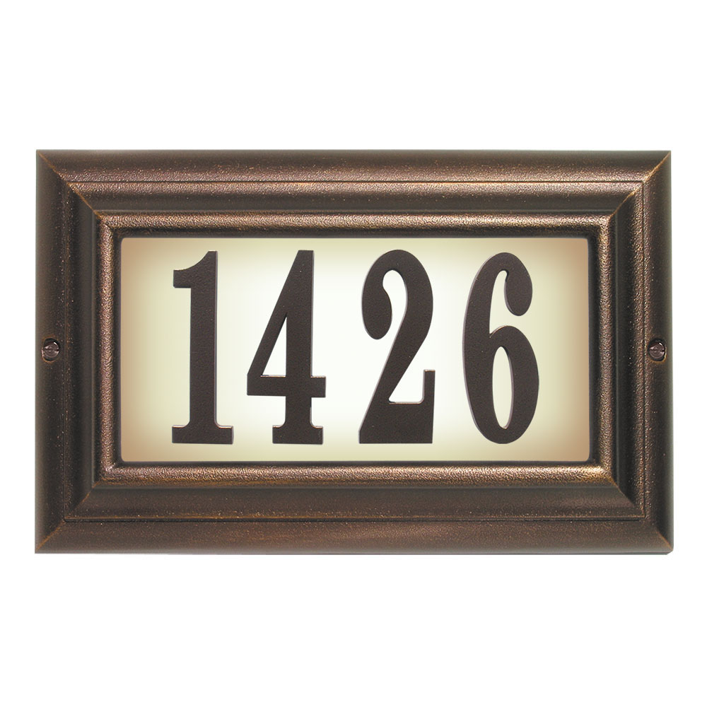 Edgewood Large Lighted Address Plaque In Antique Copper Frame Color With Led Bulbs