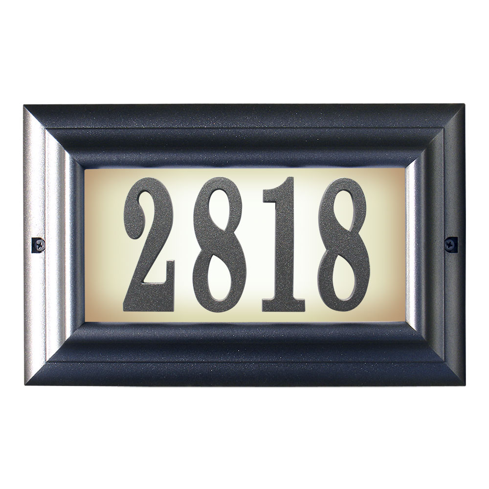 Edgewood Large Lighted Address Plaque In Pewter Frame Color With Led Bulbs