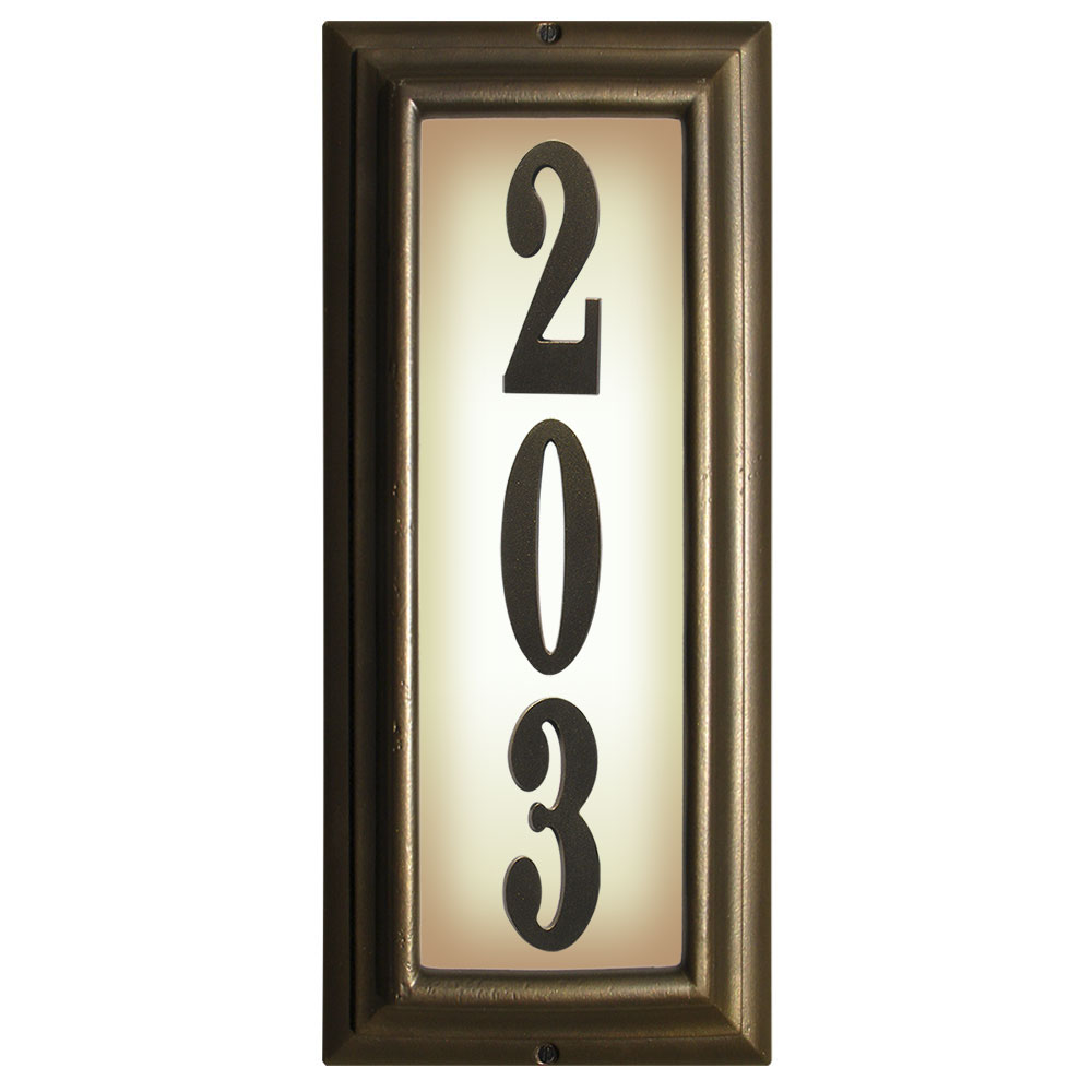 Edgewood Vertical Lighted Address Plaque In French Bronze Frame Color