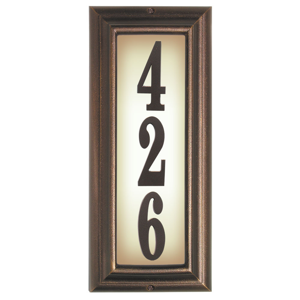 Edgewood Vertical Lighted Address Plaque In Antique Copper Frame Color