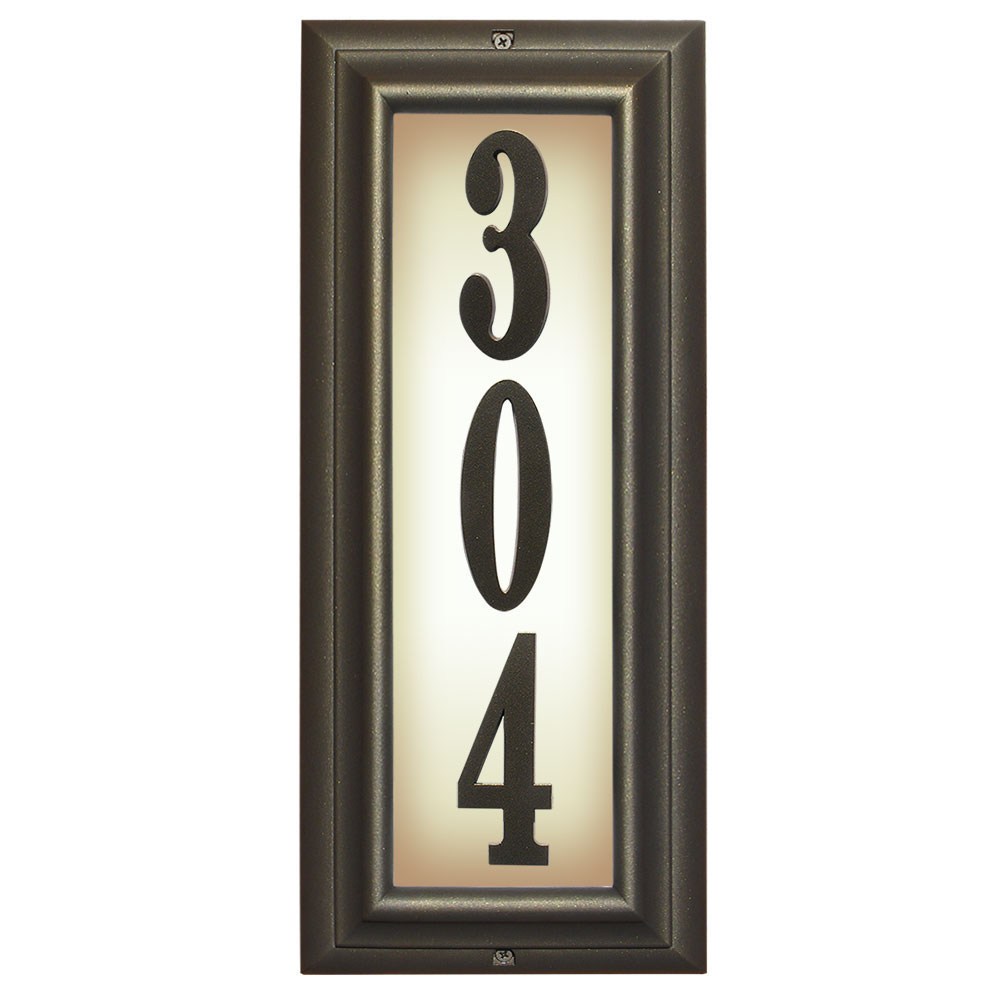 Edgewood Vertical Lighted Address Plaque In Oil Rub Bronze Frame Color With Led Lights